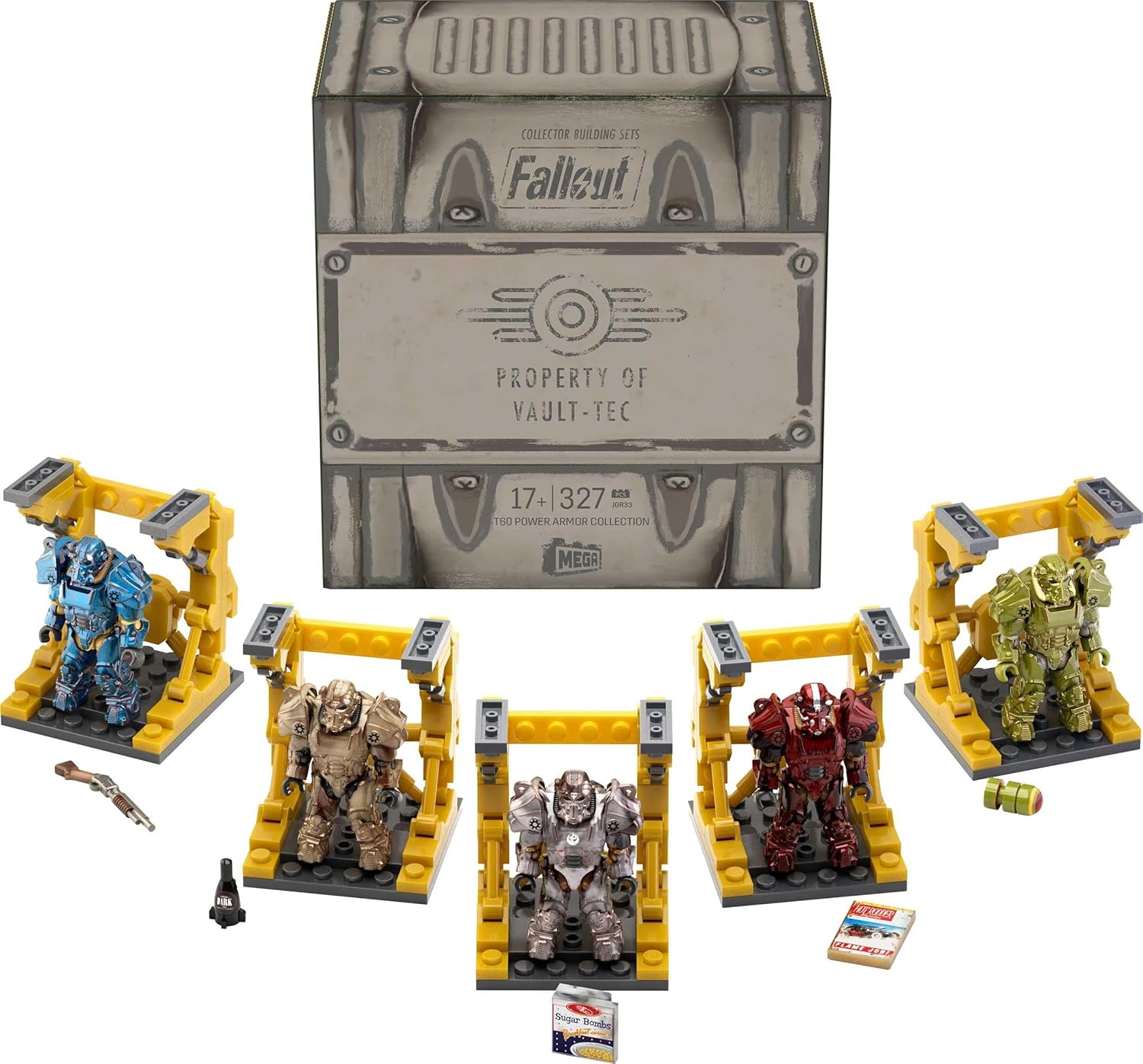 MEGA Fallout Action Figure Building Toy, T-60 Power Armor Collection with 327 Pieces, 5 Micro Action Figures and Accessories, for Collectors (Amazon Exclusive)