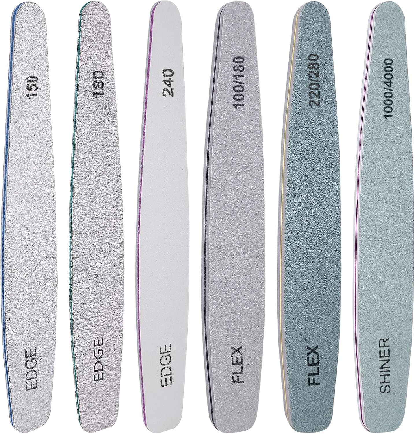 Nail File and Buffer Set, 6 Pcs Professional Nail File Kit for Acrylic and Natural Nails, 100/150/180/220/240/280/1000/4000 Grit Soft Nail Filer Gel Nail Files & buffers Filing Emery Board Home Salon