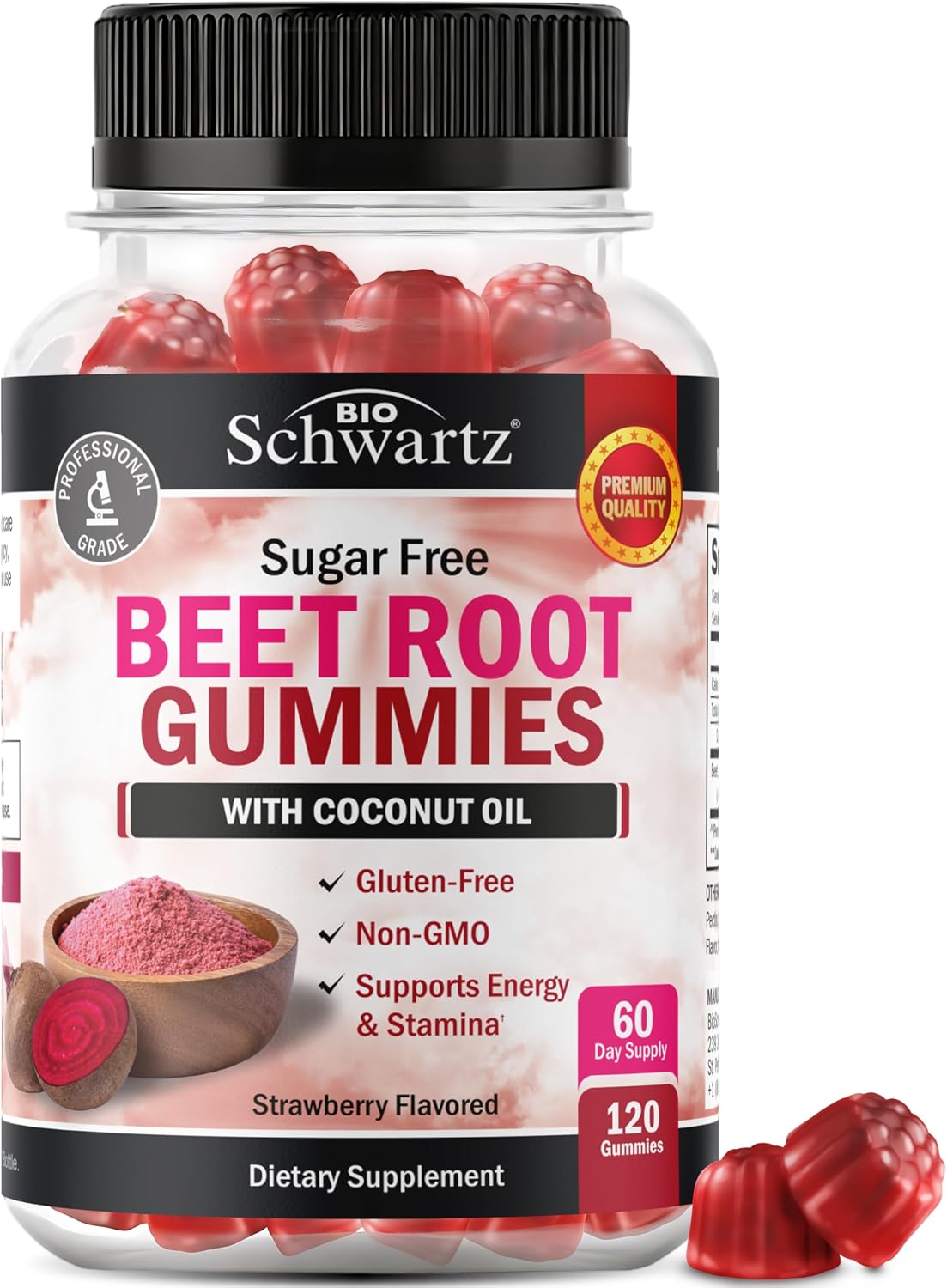 Sugar Free Beet Root Gummies - Strawberry Flavor, 120 Count