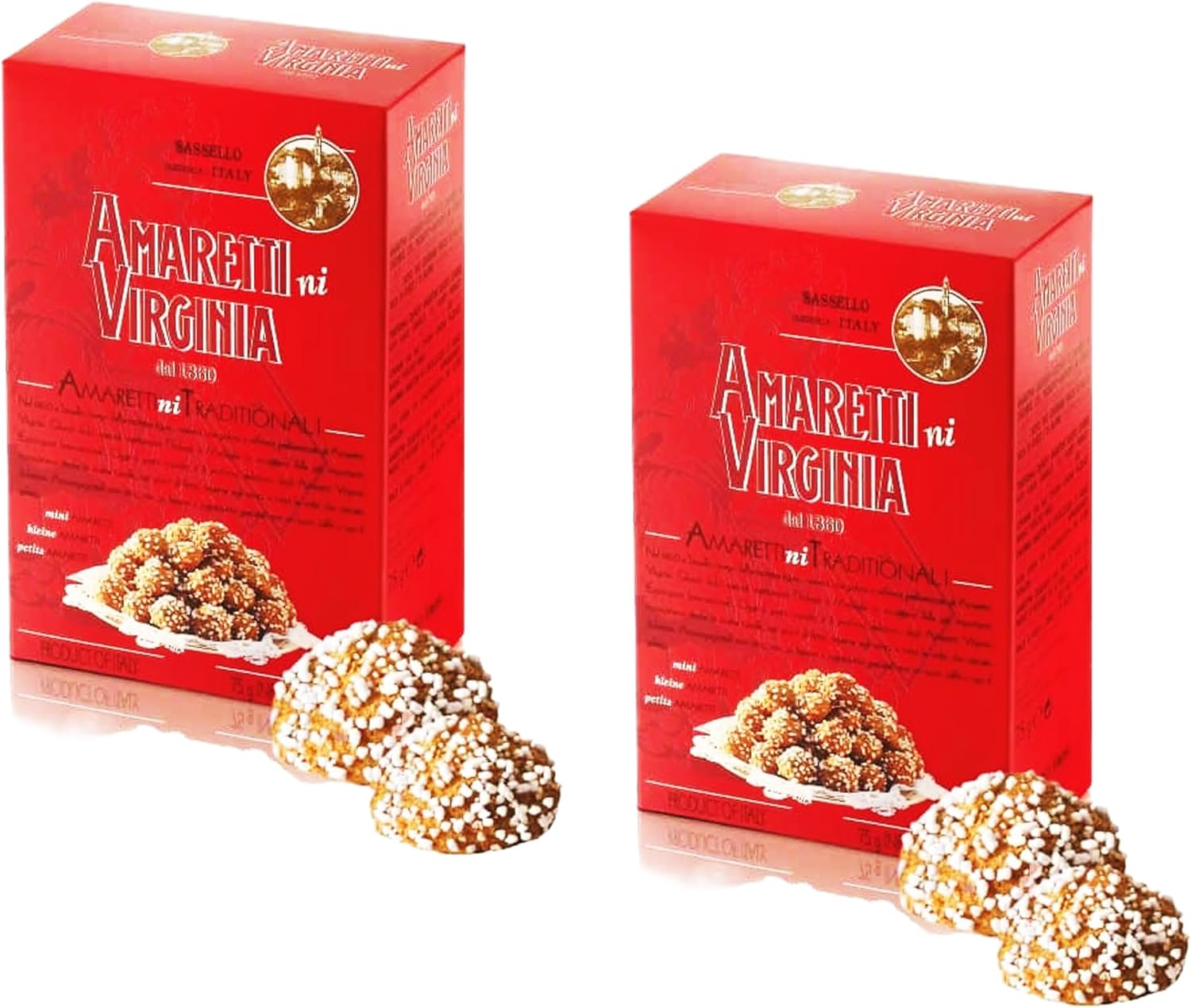 Traditional Italian Crunchy Amaretti Virginia Biscuits with Sugar Granules - Gluten Free (2 x 75g)