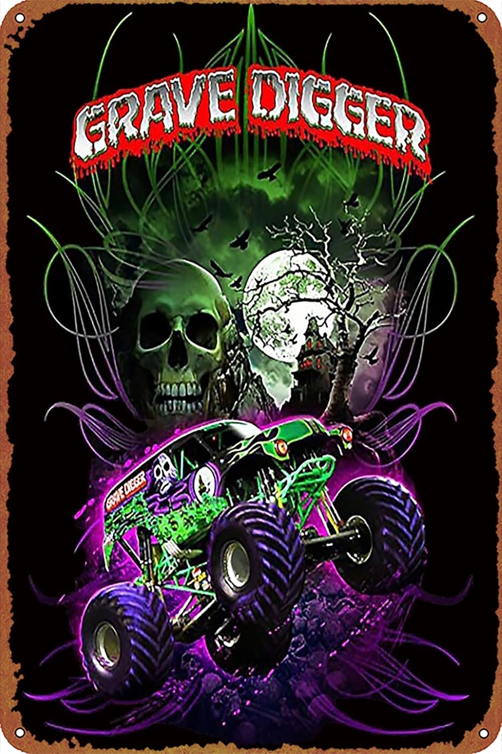 grave digger monster jam monster truck Poster Retro Metal Sign Vintage Tin Sign for Cafe Bar Home Wall Decor 12 X 8 inch
