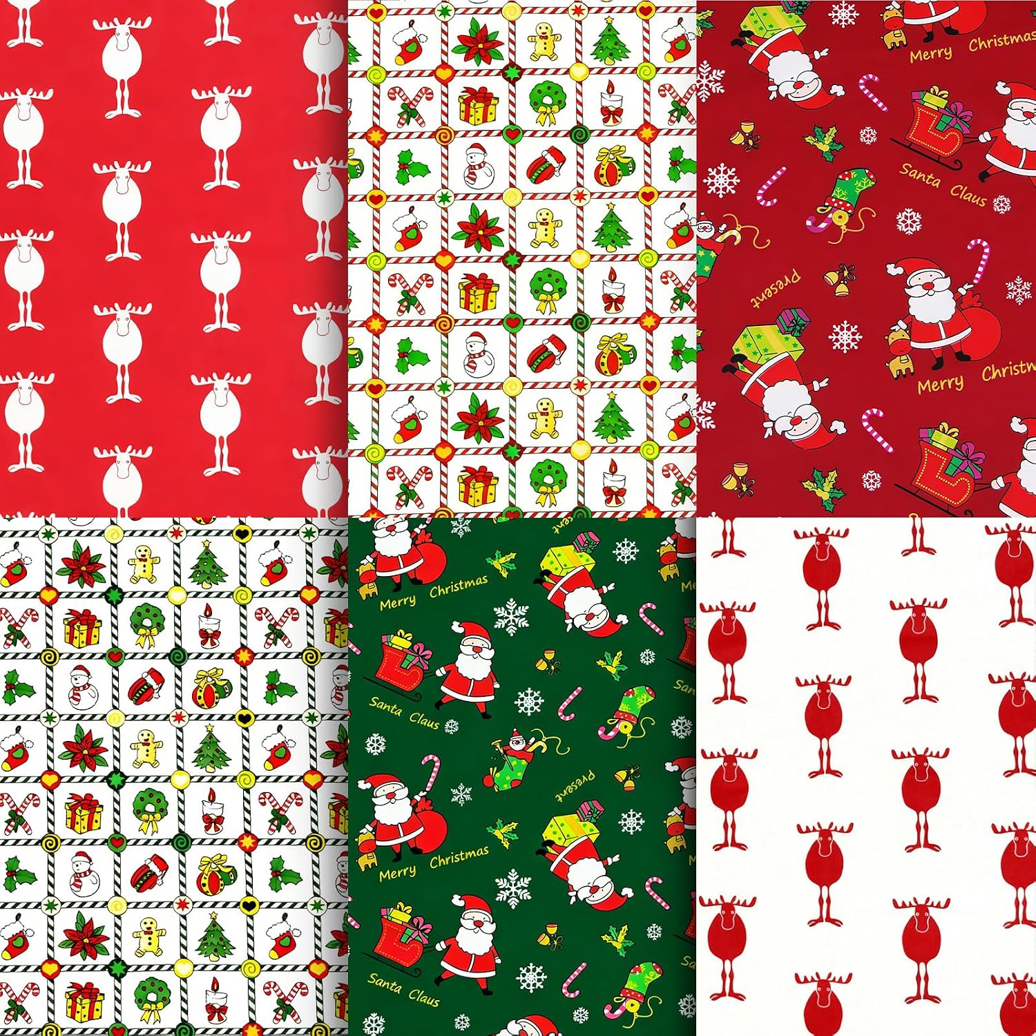 Aucuu 6 PCS Christmas Fat Quarters Fabric Bundles, 50x50cm Christmas Fabric Bundles, Quilting Cotton, Bundle Quilting Craft FA-BRIC, Christmas F abric for DIY Crafts, Sewing, Patchwork, Home Decor