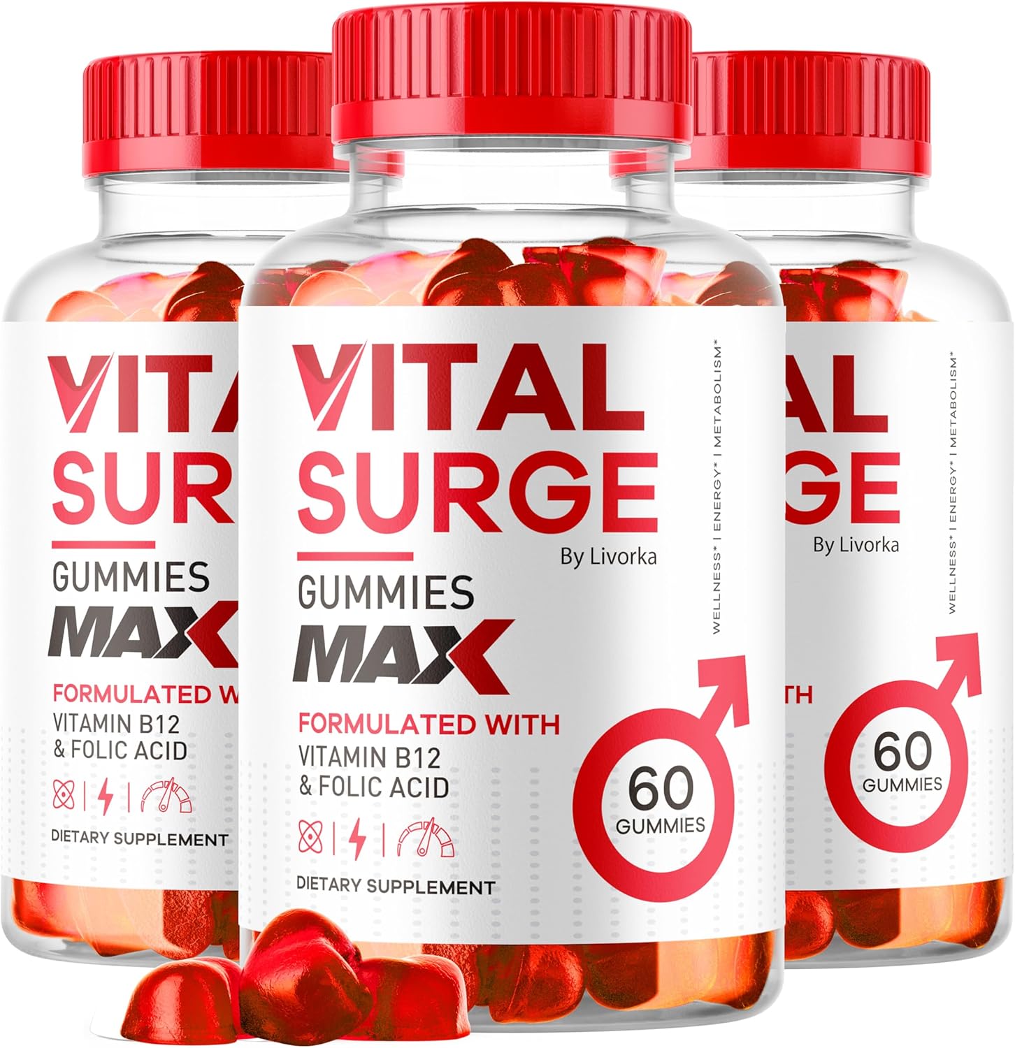 (3 Pack) Vital Surge - Vital Surge for Men Gummies, Vital Vita Surge Max Maximum Strength 1050 MG, VitalSurge Supplement Support Gummy Advanced Formula, Premium Vitamin Gomitas (180 Gummies)