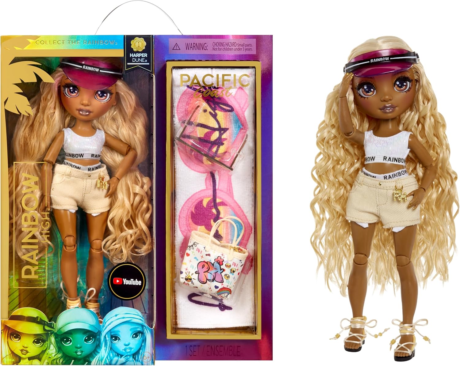 Rainbow High Pacific Coast Harper Dune- Sand (Light Yellow) Fashion Doll with Outfit, Pool Accessories Playset, Interchangeable Legs, Toys for Kids, Great Gift for Ages 6-12+ Years