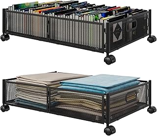 Under Bed Storage With Wheels Under bed Storage Containers Large Metal Foldable Space-saving Under Bed Drawer Shoe Storage Organizer on Wheels for Clothes(2 pieces, Black)