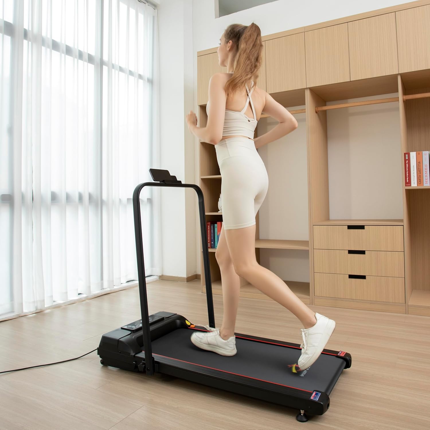 Walking Pad with Incline up to 4% Folding Treadmill, Treadmills for Home Foldable Under Desk Foldable Running Office Gym with Handle Bars FITSHOW App Remote Control Speed 1-12 Km/h LED Display 2.0 Hp