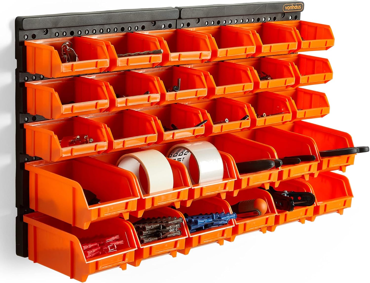 VonHaus 30 Pcs Wall Mount Storage Organiser Bin Panel Rack - DIY Tool Bits Boxes