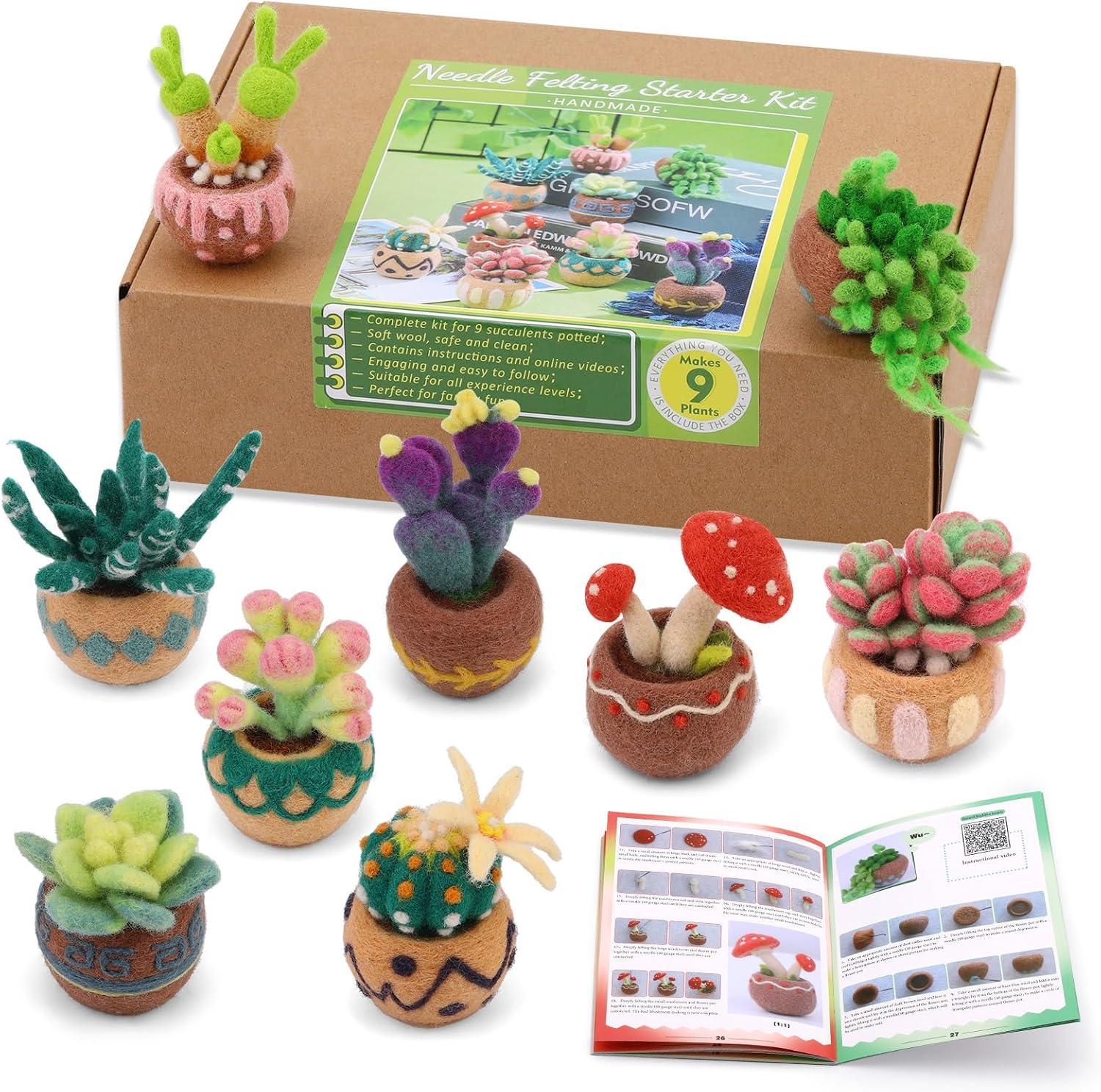 Yizzvb Needle Felting Kit, 9 Pcs Wool Succulent Needle Felt Beginner Kits