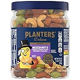 PLANTERS Deluxe Mixed Nuts, Cashews, Almonds, Pecans, Pistachios, Hazelnuts, Roasted with Sea Salt, Party Snacks, Plant-Based Protein Nut Mix, Snacks for Adults, After School Snack Mix, 27oz