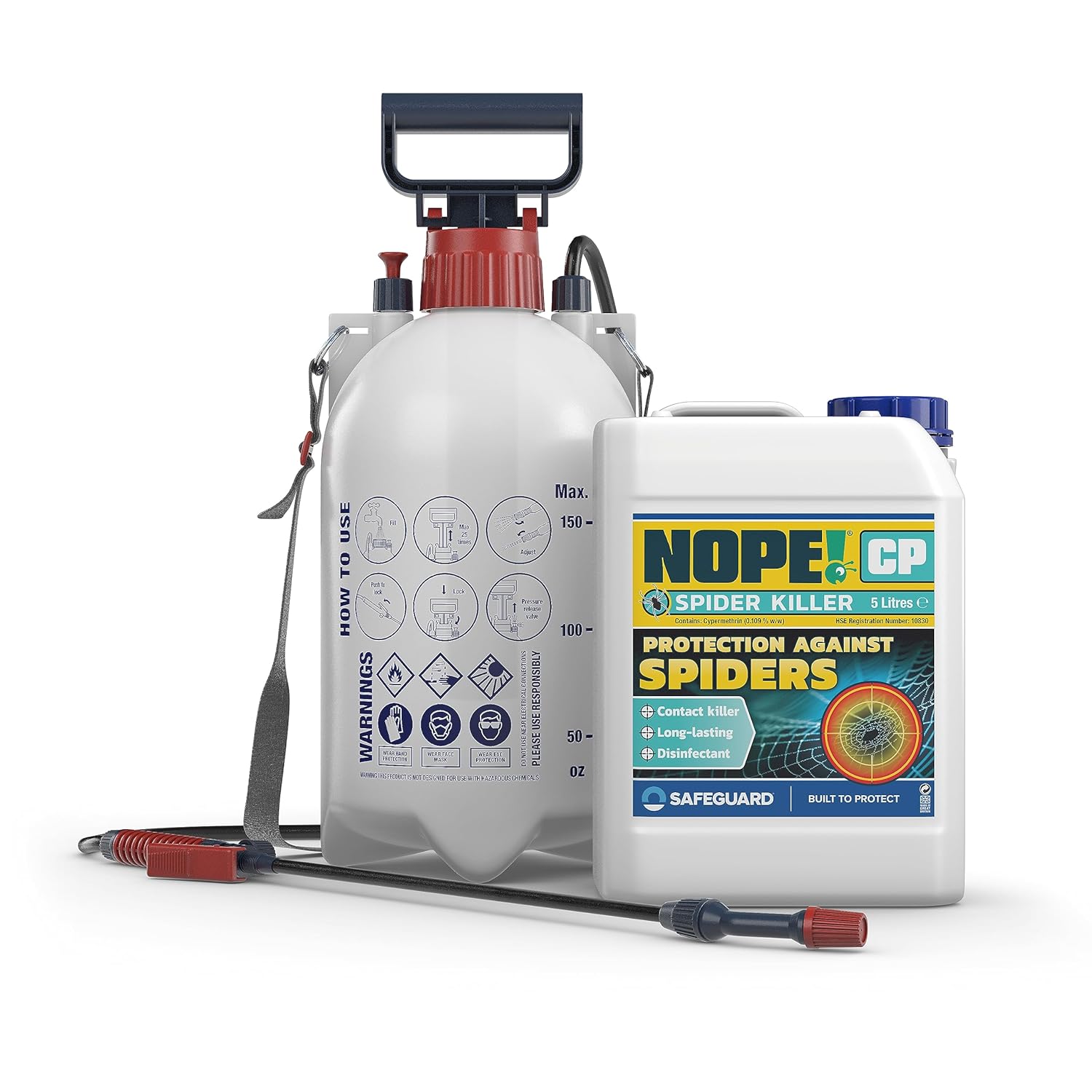NOPE! CP Spider Killer Spray (5L & Sprayer) - Contact Killer, For all Types of Spiders. Residual Action, Odourless, Non-Staining for Indoor and Outdoor Use.