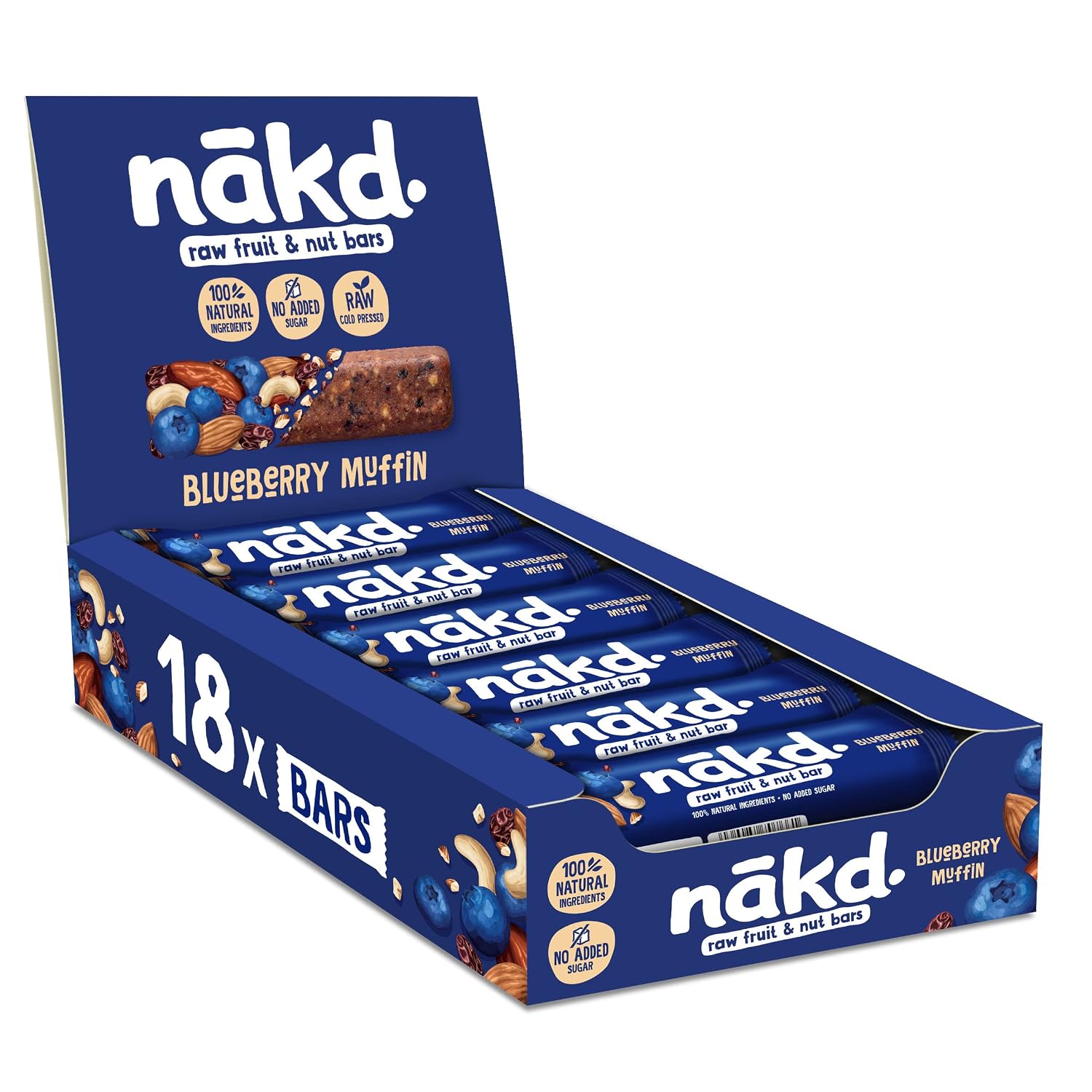Nakd Bar, Blueberry Muffin Raw Fruit and Nuts, Gluten Free, Vegan, 18 Count18