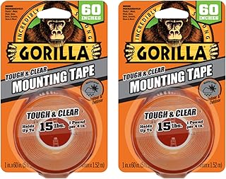 Gorilla 6065016 6065001-2 Tough & Clear Mounting Tape, Double-Sided, 1" x 60", (Pack of 2), 2-Pack, 6 Count