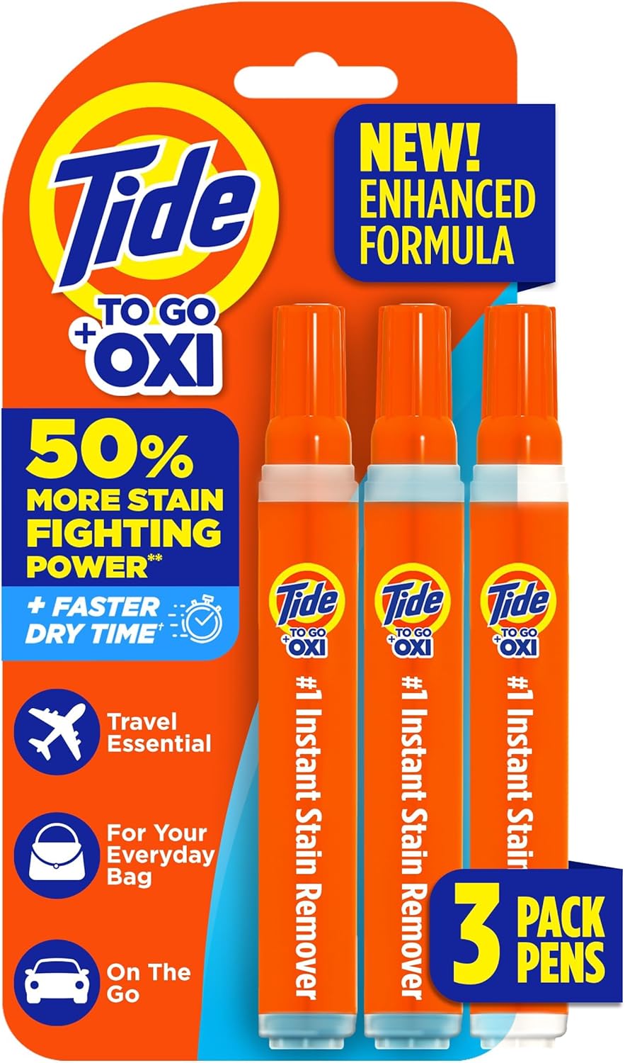 Tide Pen Stain Remover for Clothes, Tide To Go Pen, Instant Stain Remover Pen & Spot Cleaner, Portable & Travel-Friendly, Works on Food & Drink Stains, Fits in Purses & Bags, 3 Count (Pack of 1)