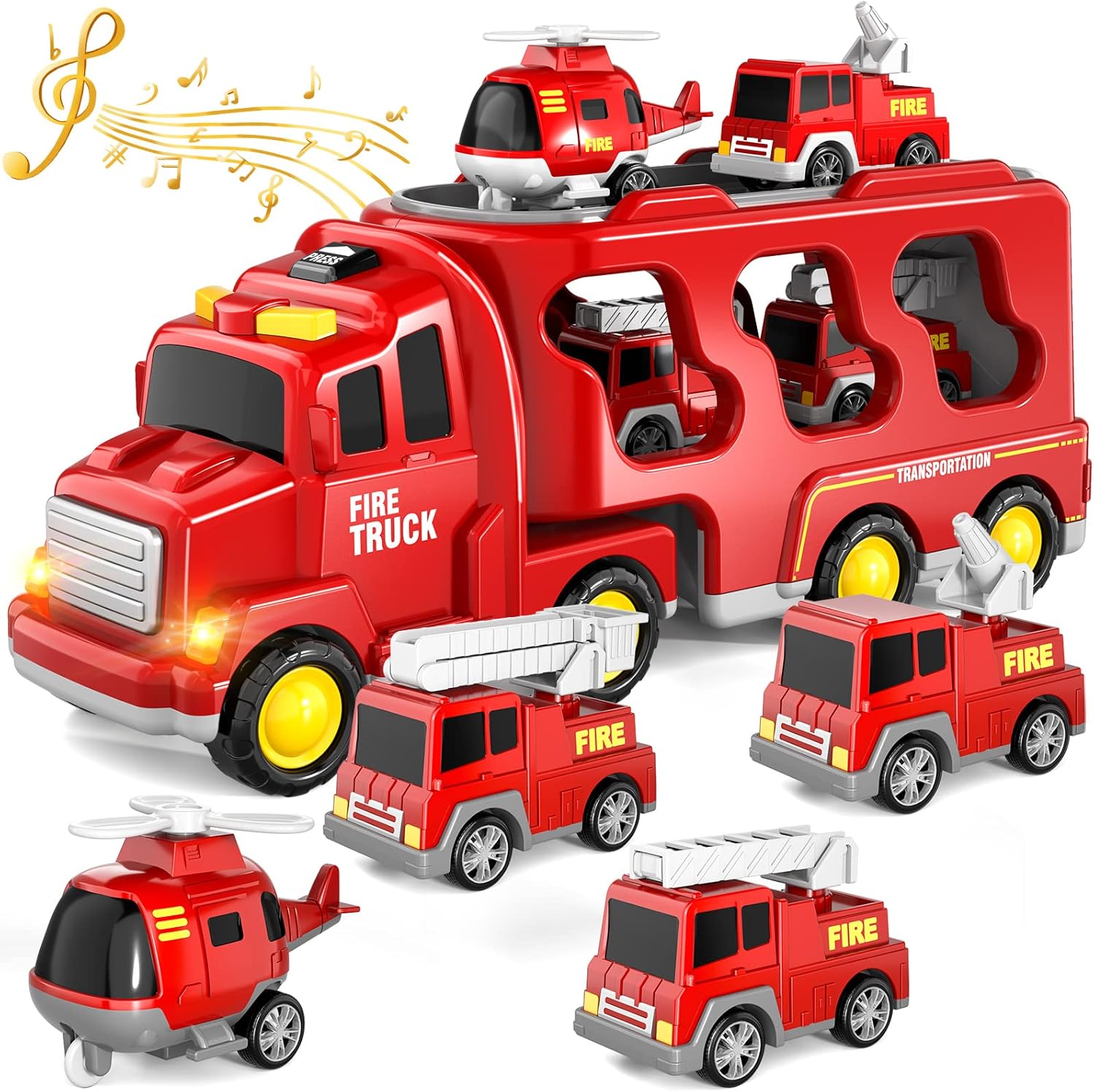 Bennol Toddler Trucks Toys for Boys Age 3-5, 5 in 1 Fire Car Truck Bus for Toddlers Boys Girls 3 4 5 6 Years Old, Toddler Boy Toys Christmas Birthday Gift Car Sets with Light Sound