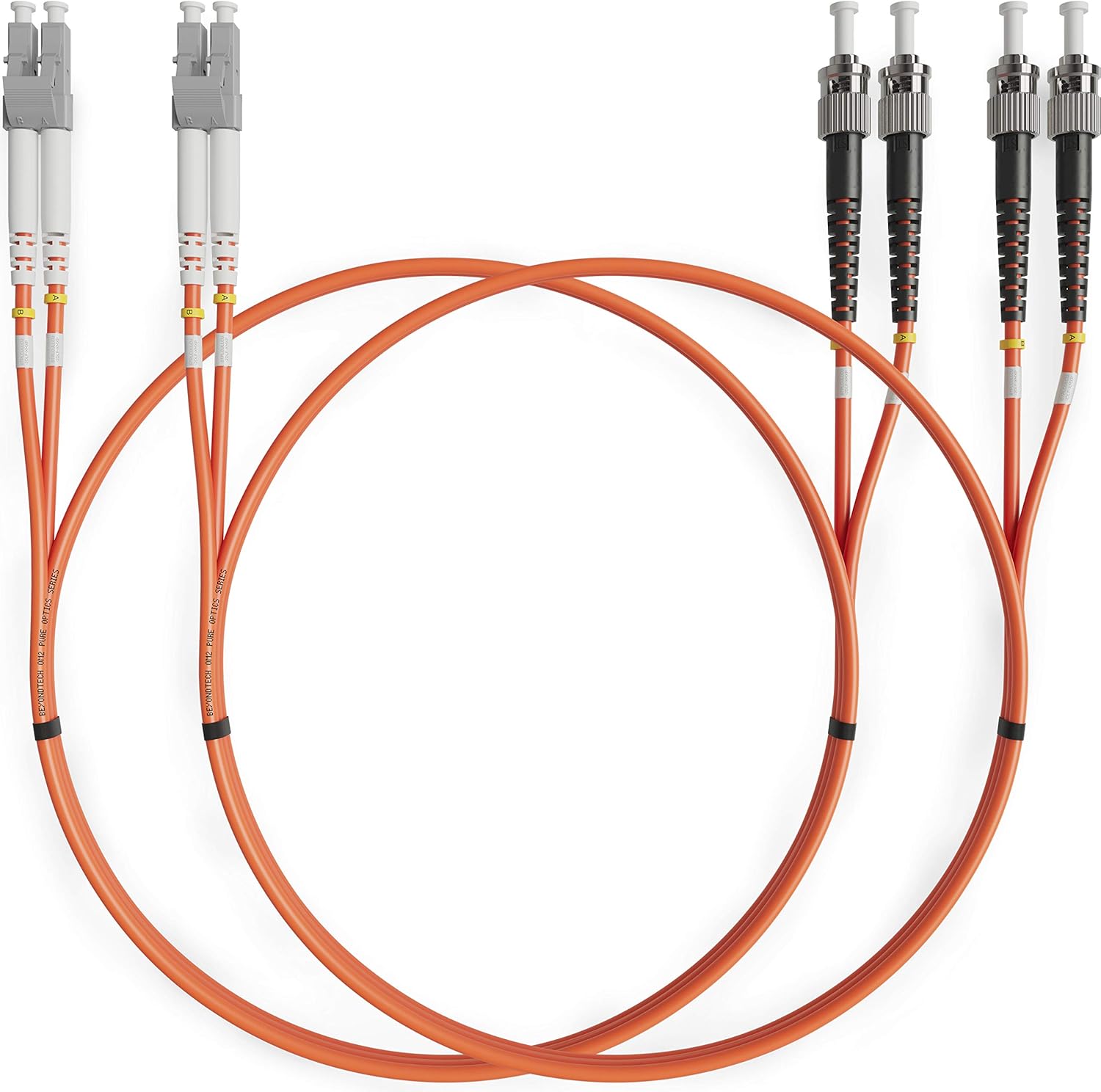 BEYONDTECH LC to ST Fiber Patch Cable Multimode Duplex - 1m (3.28ft) - 50/125um OM2 LSZH (2 Pack) PureOptics Cable Series