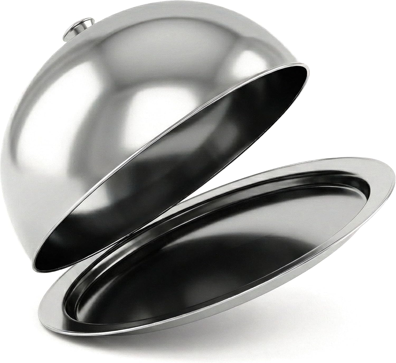 GEEZY Stainless Steel Food Cover Dome & Plate Set - Round Metal Cloche Serving Dish with Lid - Silver Platter Plate Cover for Home & Restaurants, Burgers, Steak, Cheese & Dinner Parties