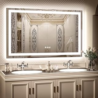 LED Mirror for Bathroom, 60x36 Inch Backlit + Front Lighted Bathroom Vanity Mirror with Lights for Wall, Double Light Strips, 3 Colors, Shatter-Proof, Anti-Fog and Brightness Memory