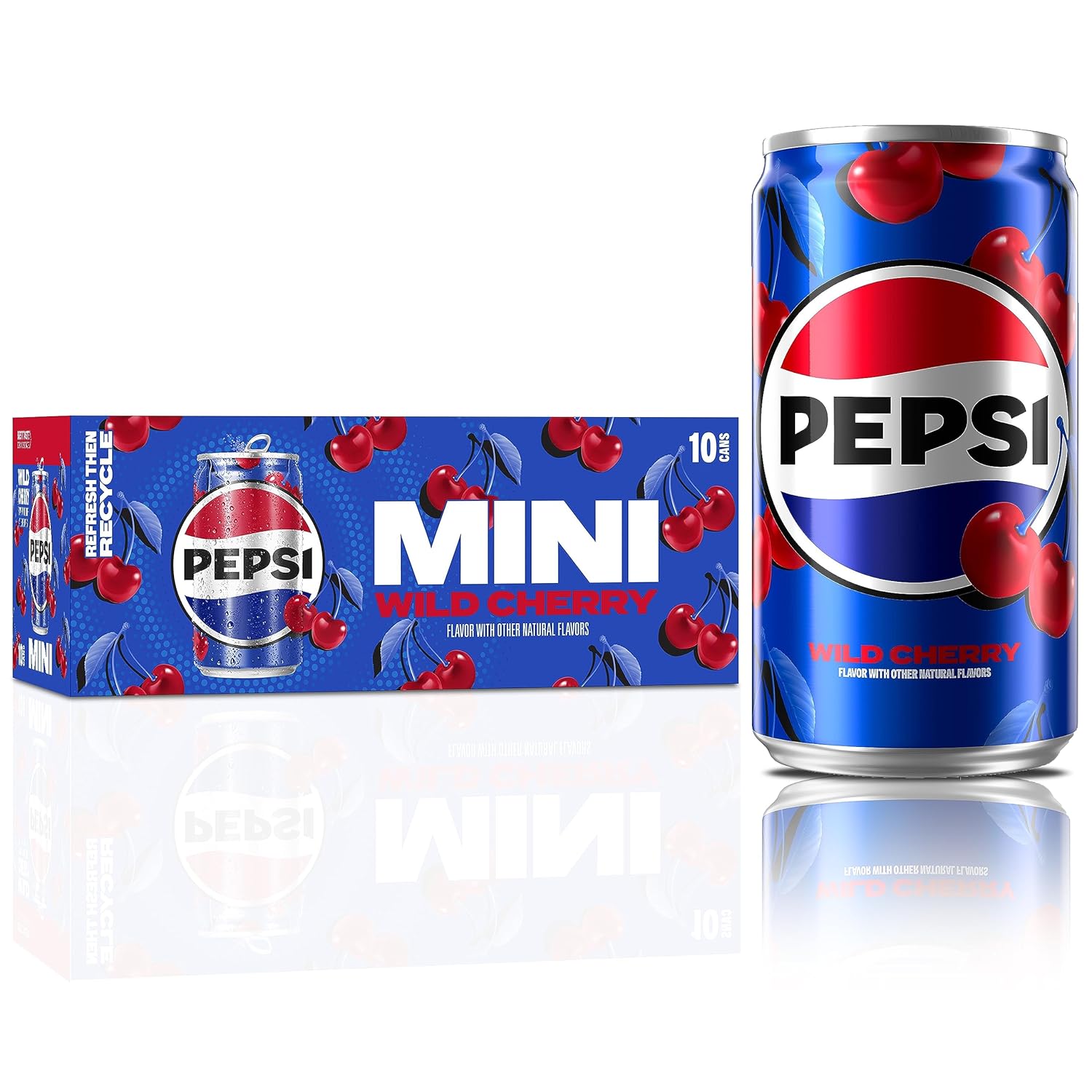 Pepsi Wild Cherry Cola Soda Pop Mini Cans, 7.5 Ounce Mini Cans (10 Pack) (Packaging May Vary)