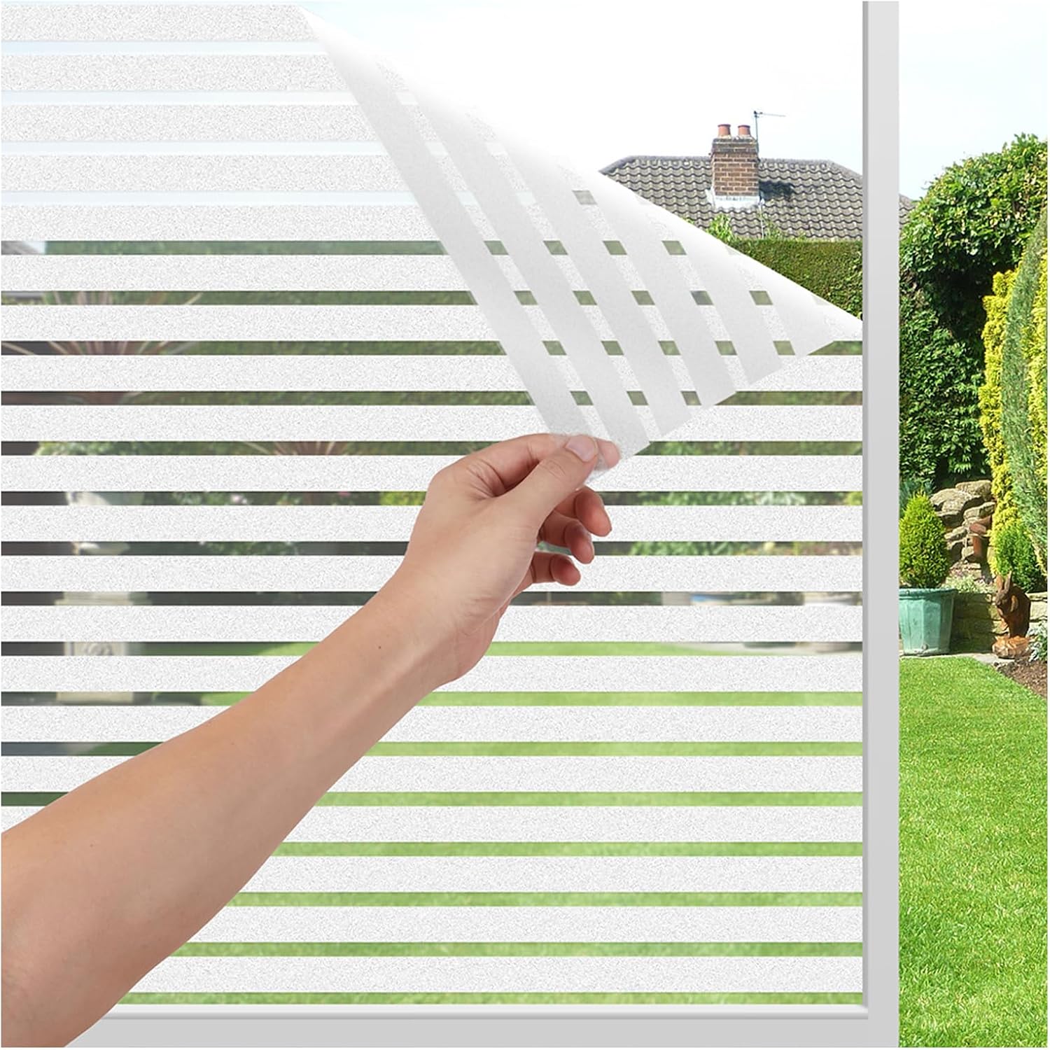 LEMON CLOUD Privacy Window Film Self adhesive No Glue Static Cling Stripe Pattern Frosted Windows Film Decorative Privacy Glass Films for Office Home All Smooth Glass Surface 44.5x200CM