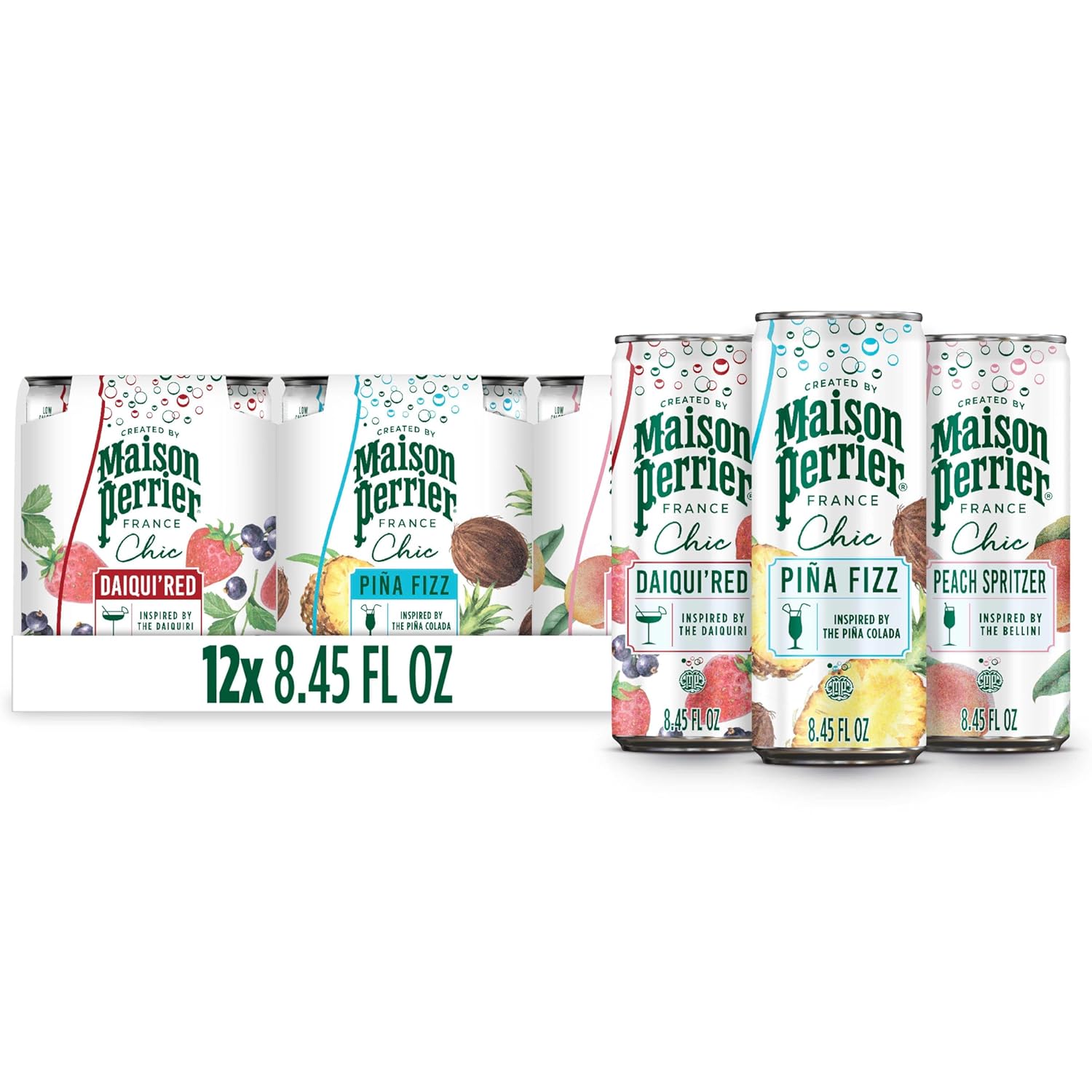 Maison Perrier Chic Variety Pack Flavored Sparkling Beverage, Low Calorie, Mocktails, 12-Pack