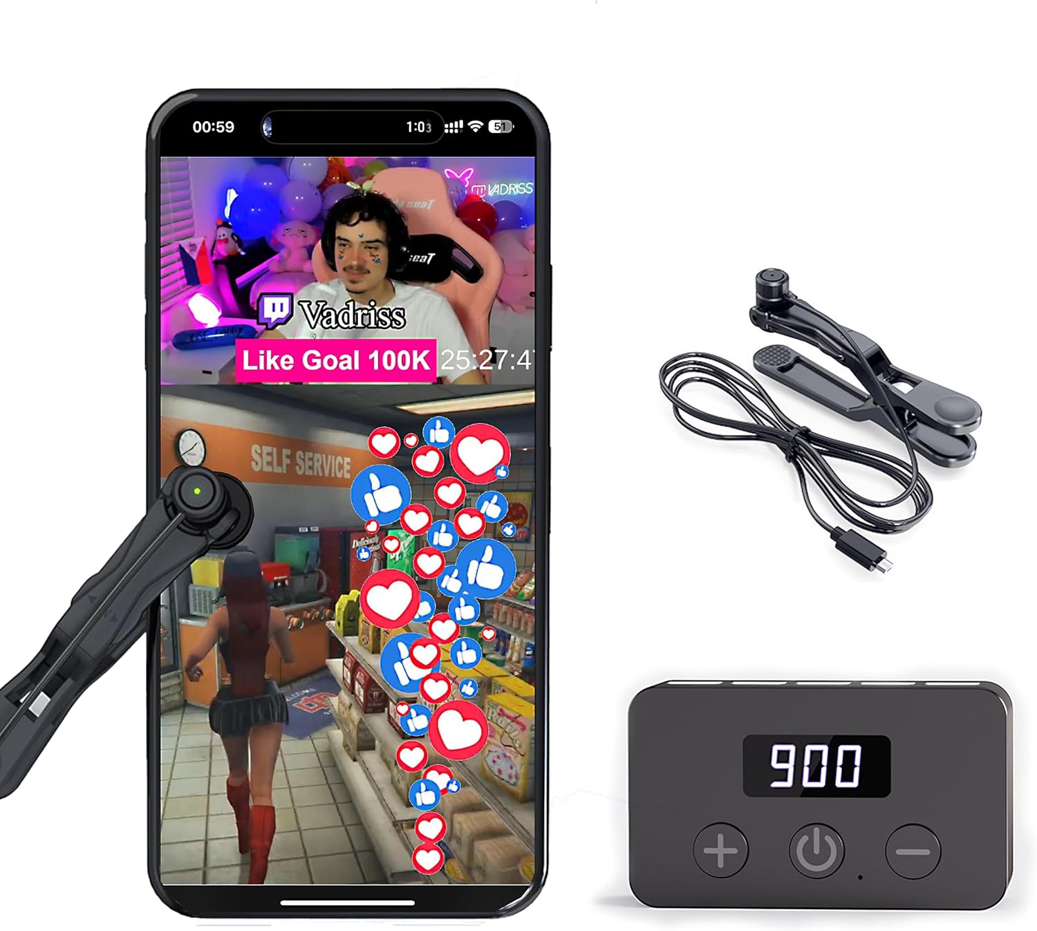 BlissKiss Auto Clicker, Adjustable Click Speed, Max 50 Clicks Per Second, Connect Up to 5 Click Heads | Ideal for Gaming, Live Broadcasts Likes, Reward (Auto Clicker*1 + Click Head*1)