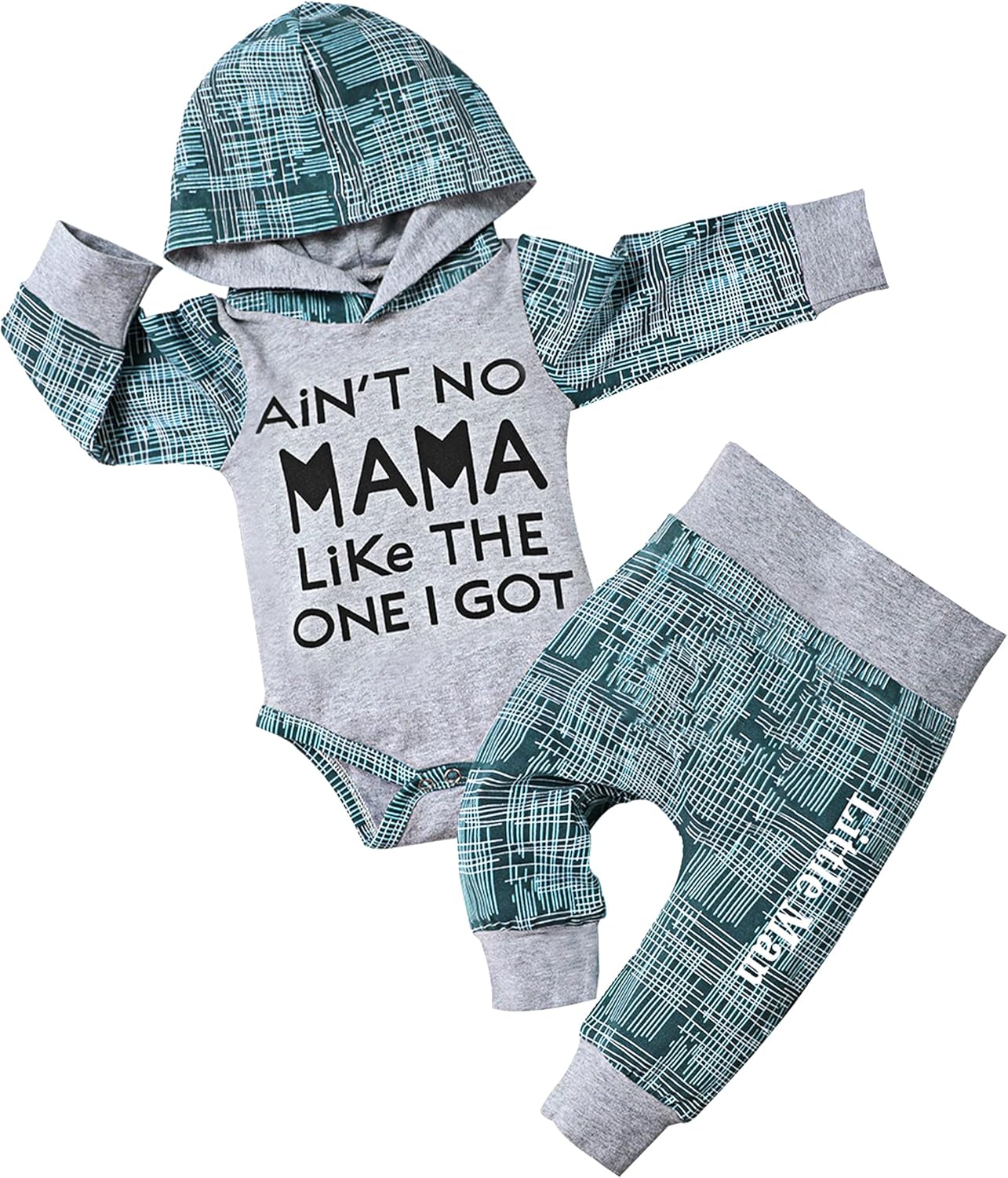 Fommy Newborn Baby Boy Clothes Plaid Letter Print Long Sleeve Hoodies + Long Pants 2PCS Fall Winter Outfits Set