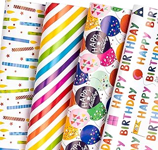 WRAPAHOLIC Birthday Wrapping Paper Sheet - 12 Sheets Folded Flat with 12 Gift Tags for Party, Baby Shower - 19.7 Inch X 27.5 Inch Per Sheet