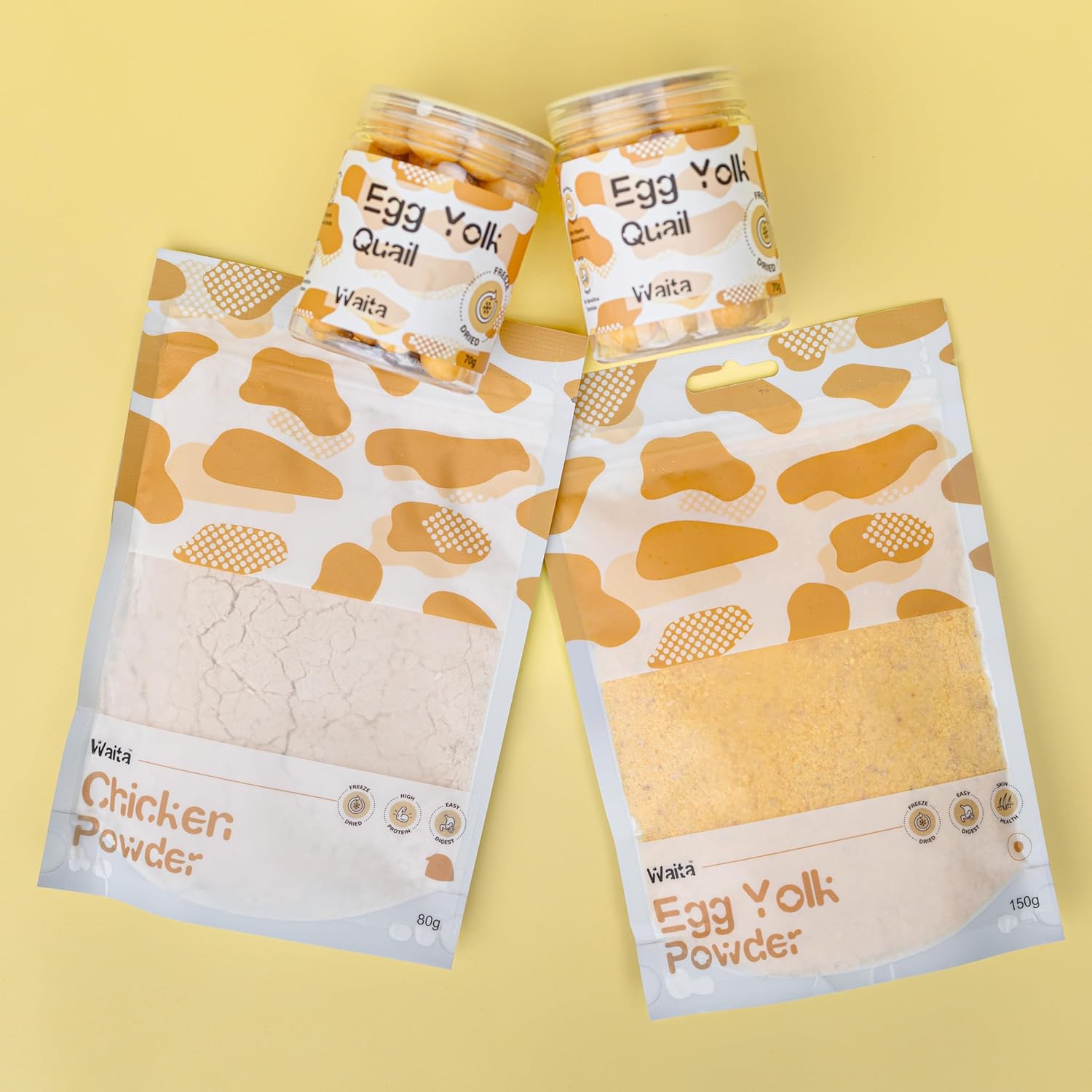 Freeze-Dried Dog and Cat Treats Box - 4 Pack Healthy Dog Treats for Single Ingredient Snack, Perfect Match for Cat Food and Dogs Food, Including 2 Chicken Egg Yolks, Chicken Power, Egg Yolk Power