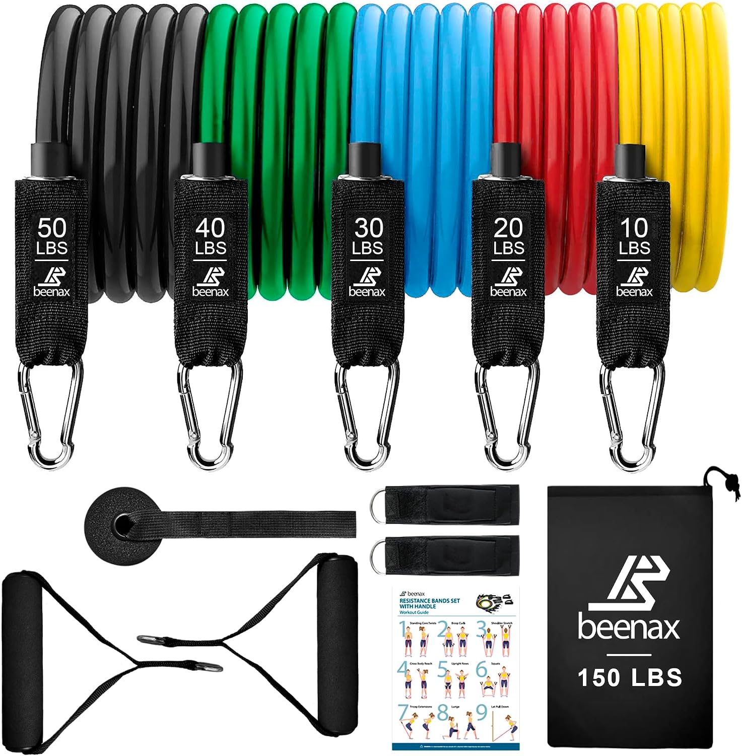 Beenax Resistance Bands Set with Handles - Exercise Bands for Men & Women