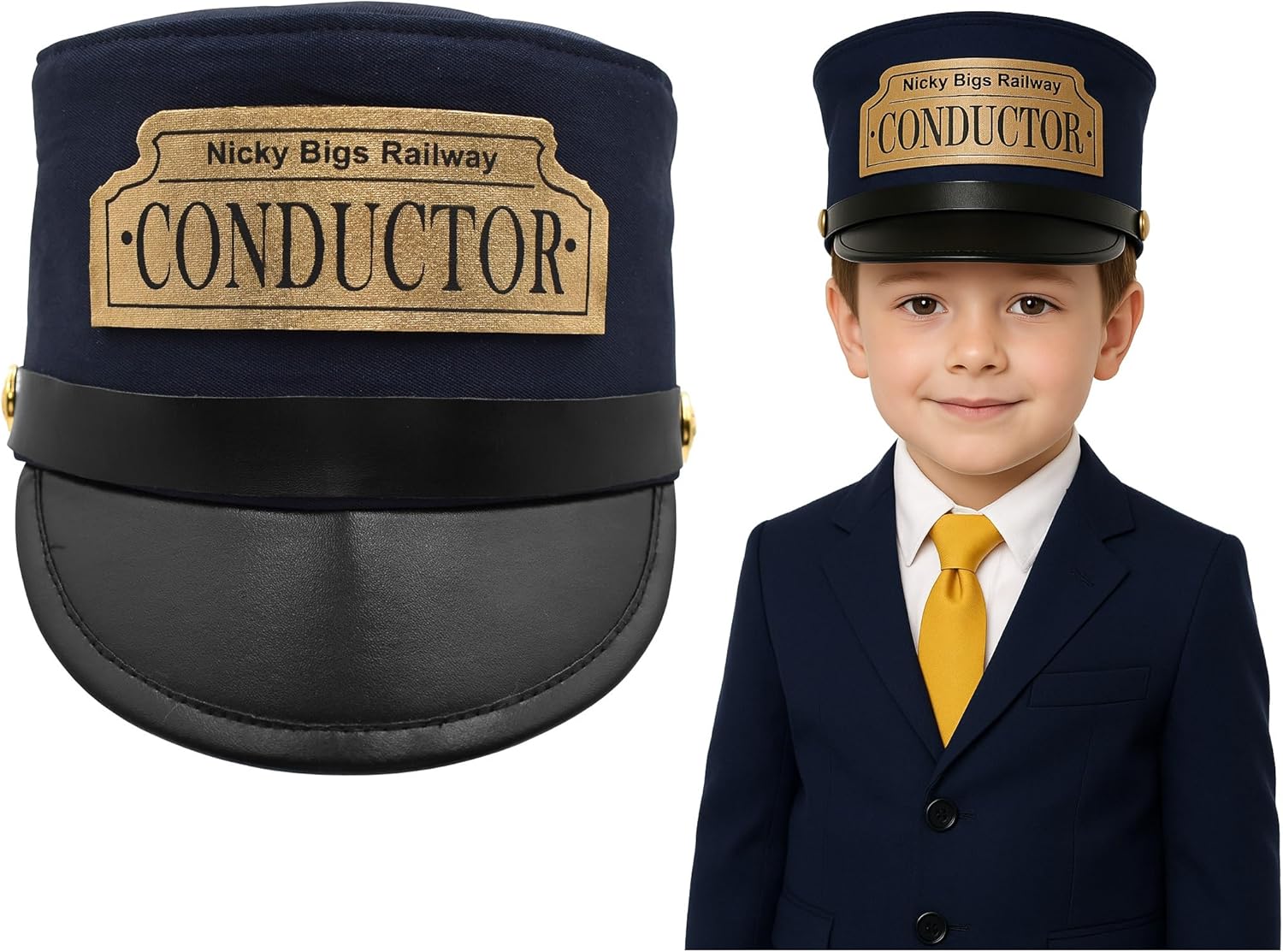 Nicky Bigs Novelties Child Deluxe Navy Blue Conductor Hat for Kids Adjustable Train Engineer Cap for Costumes, Halloween, Pretend Play & Theater Classic Railway Conductor Style for Boys & Girls
