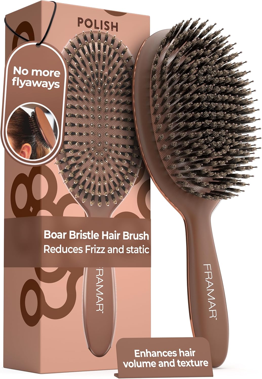 FRAMAR Soft Boar Bristle Hair Brush - Boars HairBrush For Women, Brush For Fine Hair, HairBrush Women, Hair Brush Boar Bristles – Chocolate