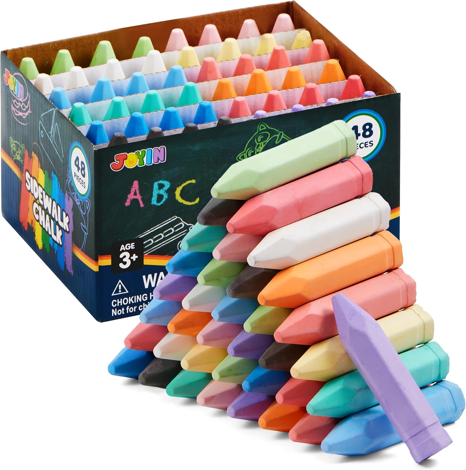 JOYIN 48 PCS Cone Shaped Jumbo Sidewalk Chalks Set, Non-Toxic, Perfect for Children, Outdoor Garden Chalk Games