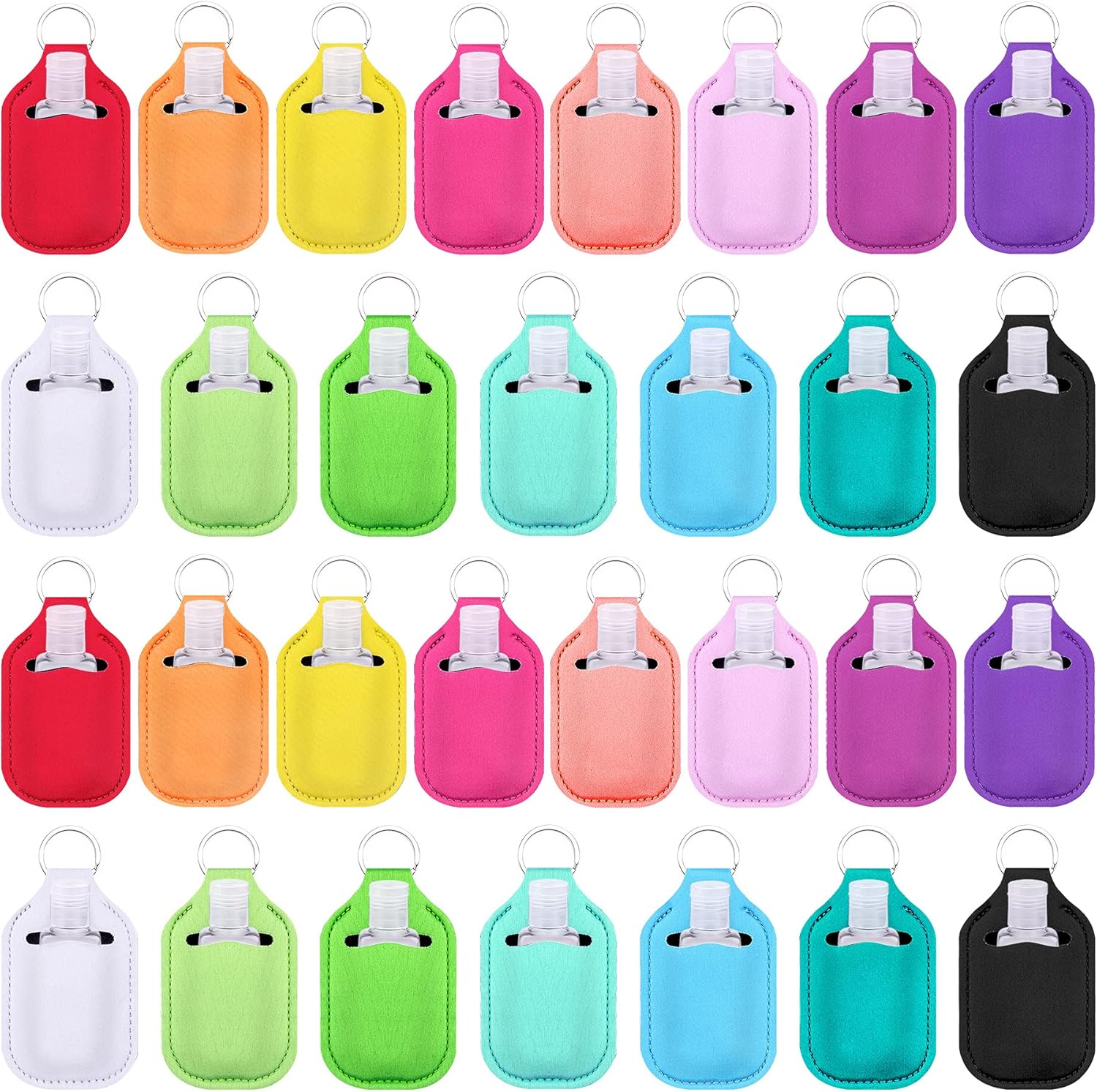 Duufin 60 Pieces Hand Sanitizer Keychain Holders Empty Travel Bottles Set Including 30 Pieces Reusable Clear Bottles and 30 Pieces Hand Sanitizer Holder for Backpack and Purse