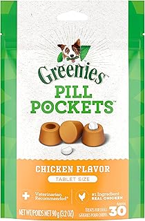 Greenies Pill Pockets for Dogs Tablet Size Natural Soft Dog Treats, Chicken Flavor, 3.2 oz. Pack (30 Treats)