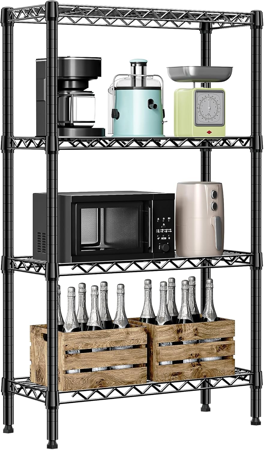 MZG 440 lbs Storage Shelves 4 Tier Shelving Units for Storage, Standing Steel Organizer Wire Rack, Wire Shelving Unit for Warehouse Basement Utility Room, Black 11.8" D x 27.6" W x 46.3" H