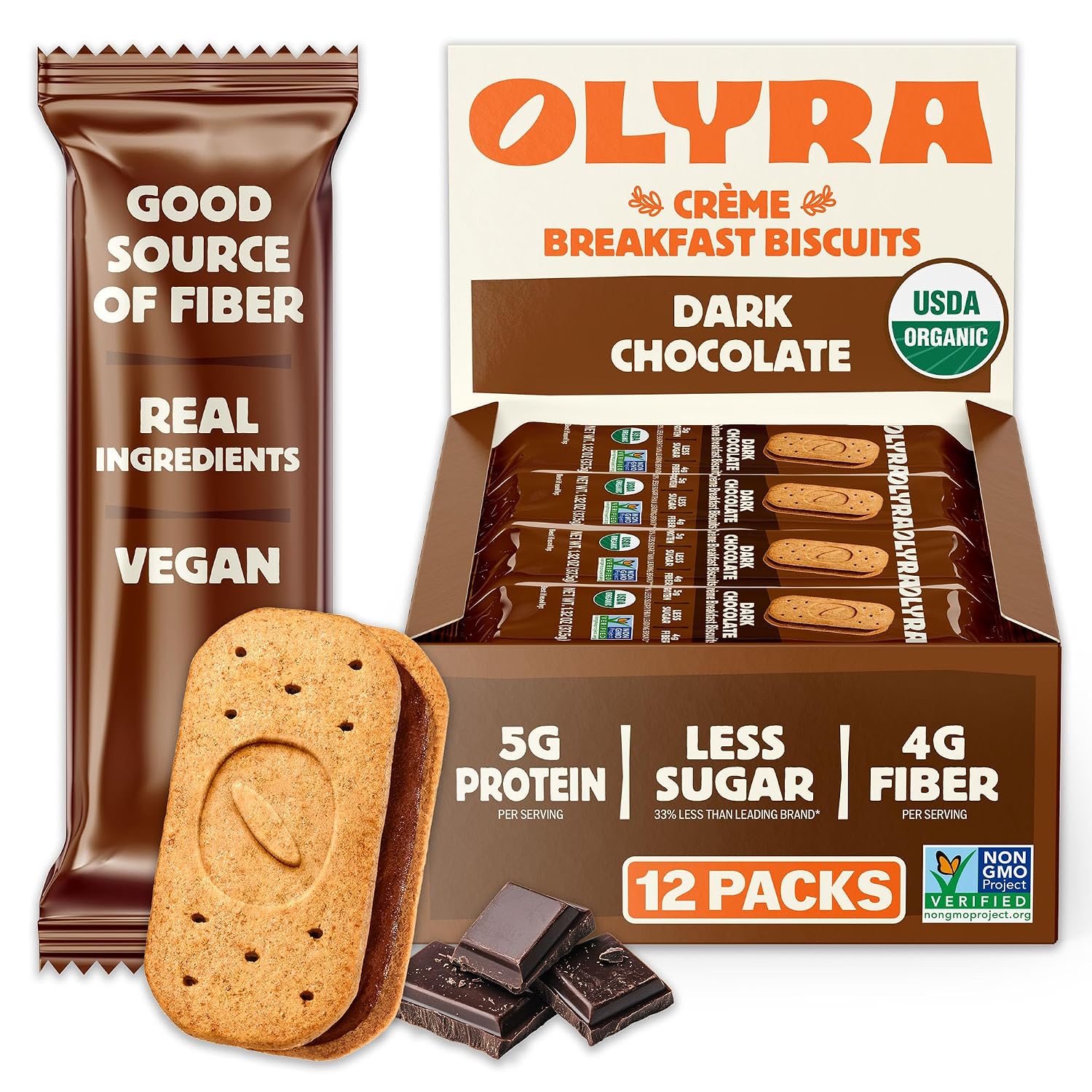 Olyra Sandwich Breakfast Biscuits Dark Choc (12) High-Fiber Snack