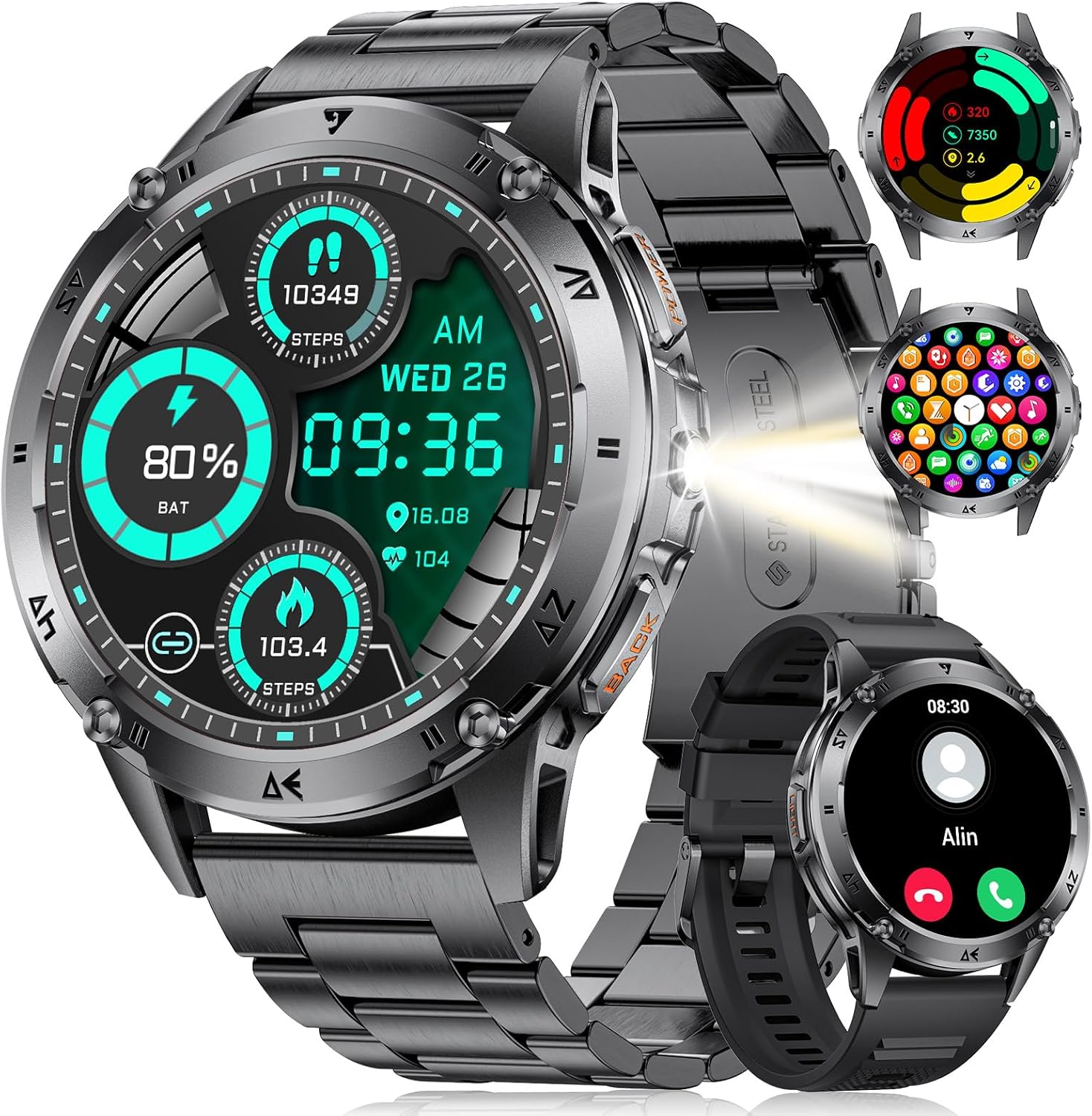 LIGE Military Smart Watch for Men(Answer/Make Calls), 1.43" AMOLED Fitness Tracker with Flashlight 110+Sports Modes IP68 Waterproof for Android IOS, 530mAh Smart Watch with Heart Rate Sleep Monitor