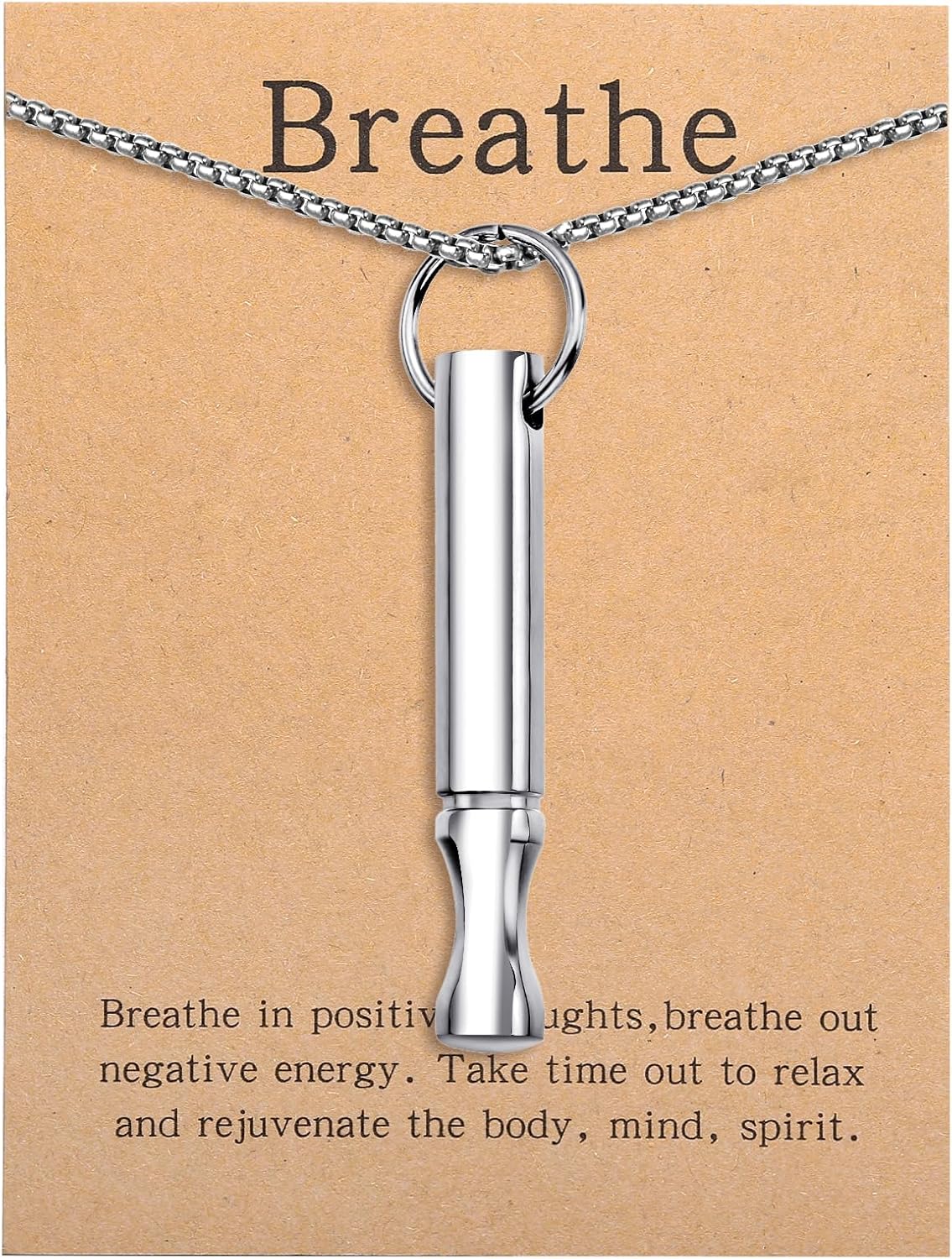 Mindfulness Breathing Necklace Stress Relief Pendant Stainless Steel Anxiety Breathe Necklace for Women Men