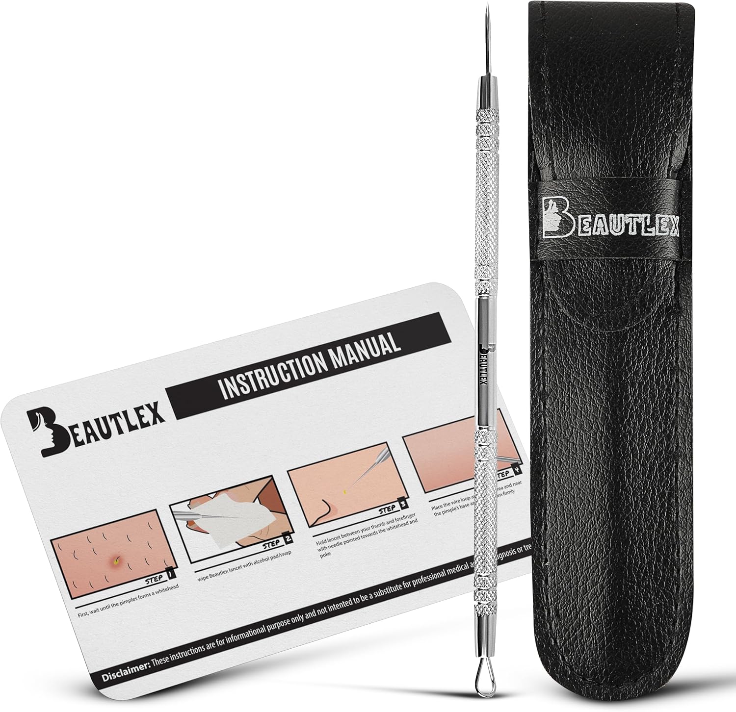 Lancet for Facial Milia Remover and Whitehead Extractor. Double Ended Angled Circle Loop & Sharp Needle Pimple Popper Tool. Dermatologists Recommended Design and Comes with Synthetic Leather Storage