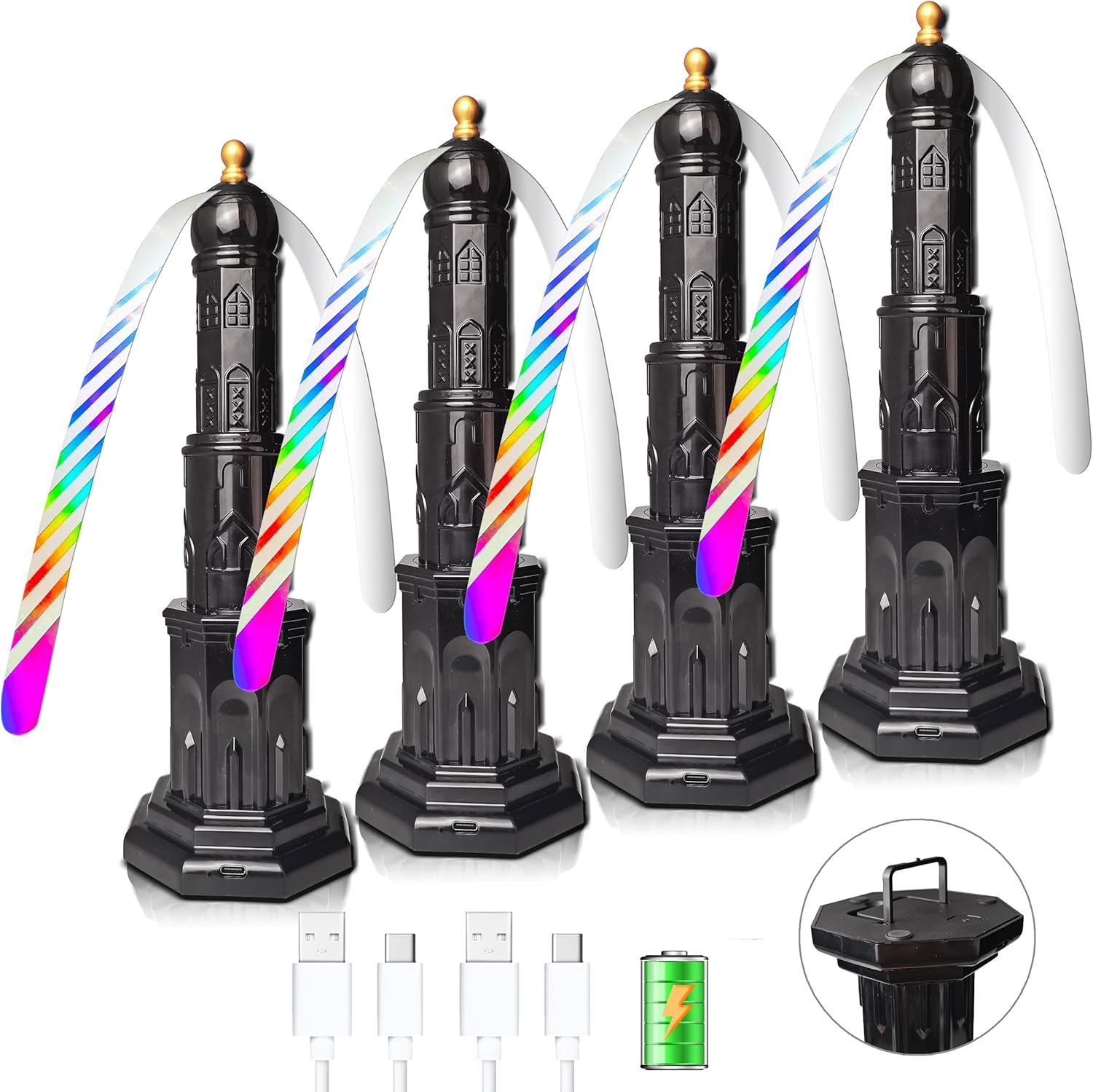 4pcs Food Fans for Tables Rechargeable,Retractable Food Spinner for Indoor Meals,Picnic,Party(Black)