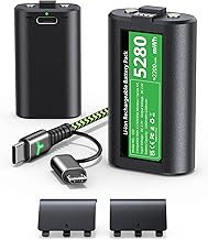 Upgrade Rechargeable Xbox One Controller 𝗟𝗶𝘁𝗵𝗶𝘂𝗺 Battery Pack Rechargeable Xbox Series S|X Batteries [1 Pack=52 Playtime] Rechargeable Xbox Battery Accessories mit 4 Covers & USB/Type C Adapter