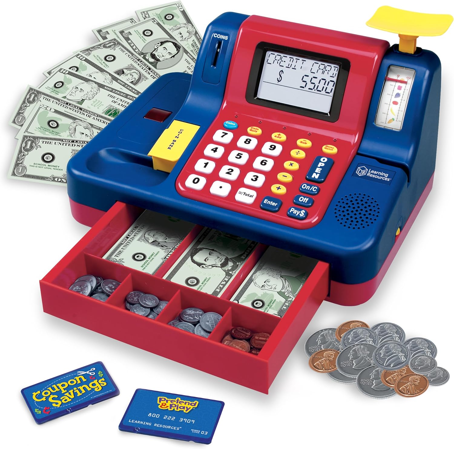 Learning Resources Pretend & Play Teaching Cash Register, 73 Piece Set, Ages 3+, Talking Register, Counting Activities, Money Management