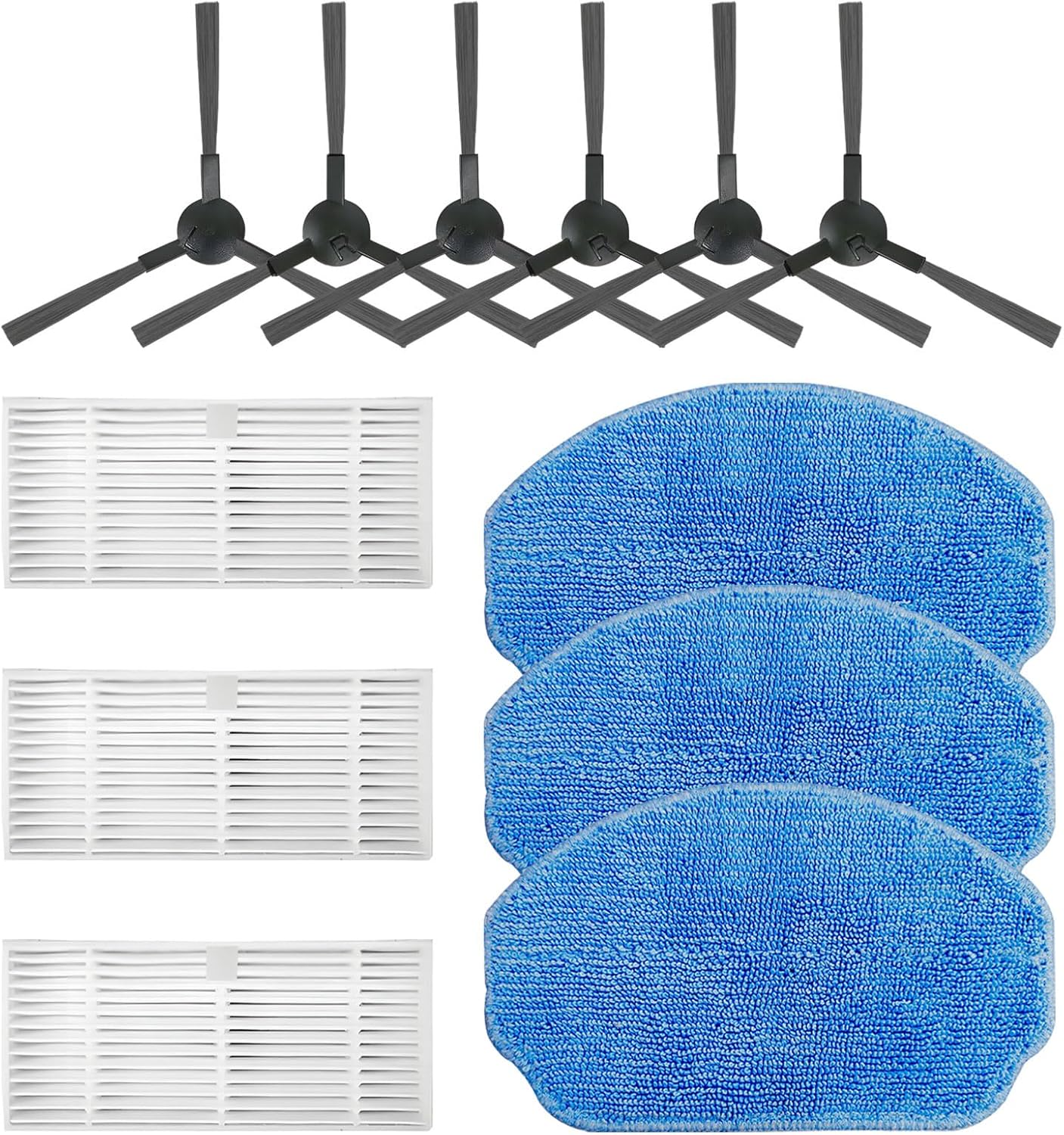 Spare Replacement Parts Compatible with MAMNV BR150 BR151, ZCWA BR150 BR151, XIEBro Life BR151, MANVINS G20 Robot Vacuum and Mop Combo Accessories, 3 Hepa Filters 3 Mop Pads 6 Side Spin Brushes