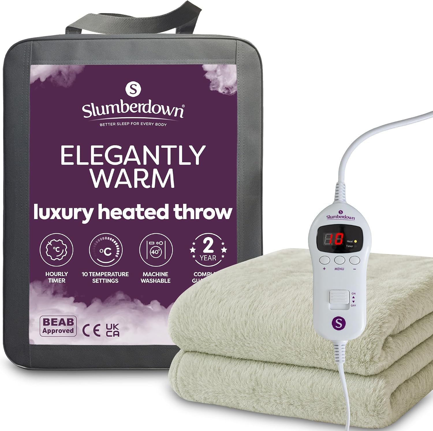 Slumberdown Warm Heated Throw Blanket (130x160cm) - Luxury Fleece Electric Blanket with 10-Heat Settings & Timer | Energy Efficient (3p/hr), 2-Year Guarantee, Washable, Pistachio