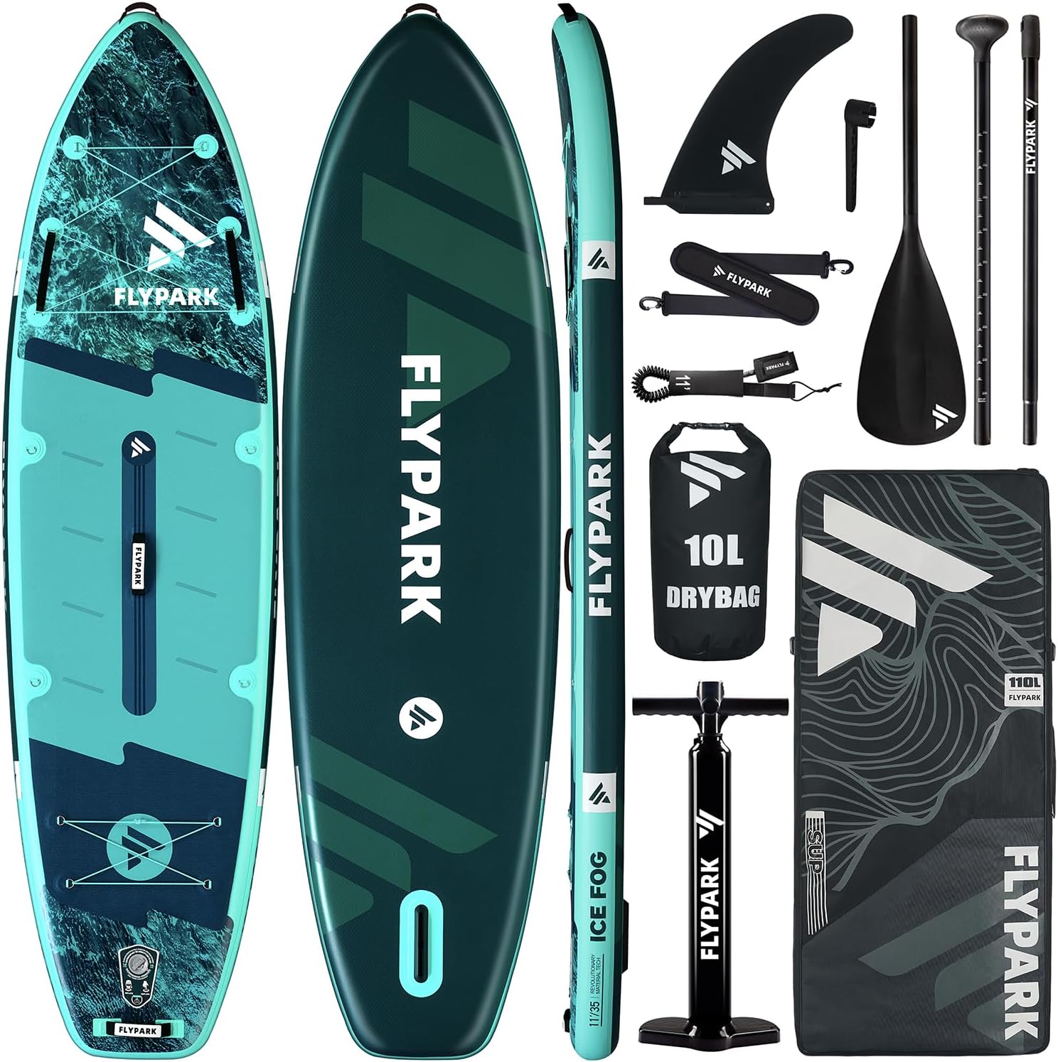 Flypark 10'8/11'x35'' Fishing&Family Stable Inflatable Paddle Boards, Extra Wide SUP Paddleboard Inflatable, 430lb/3 People, Stand Up Paddle Board for Adults, Camera Mount, Shoulder Strap, Rod Holder