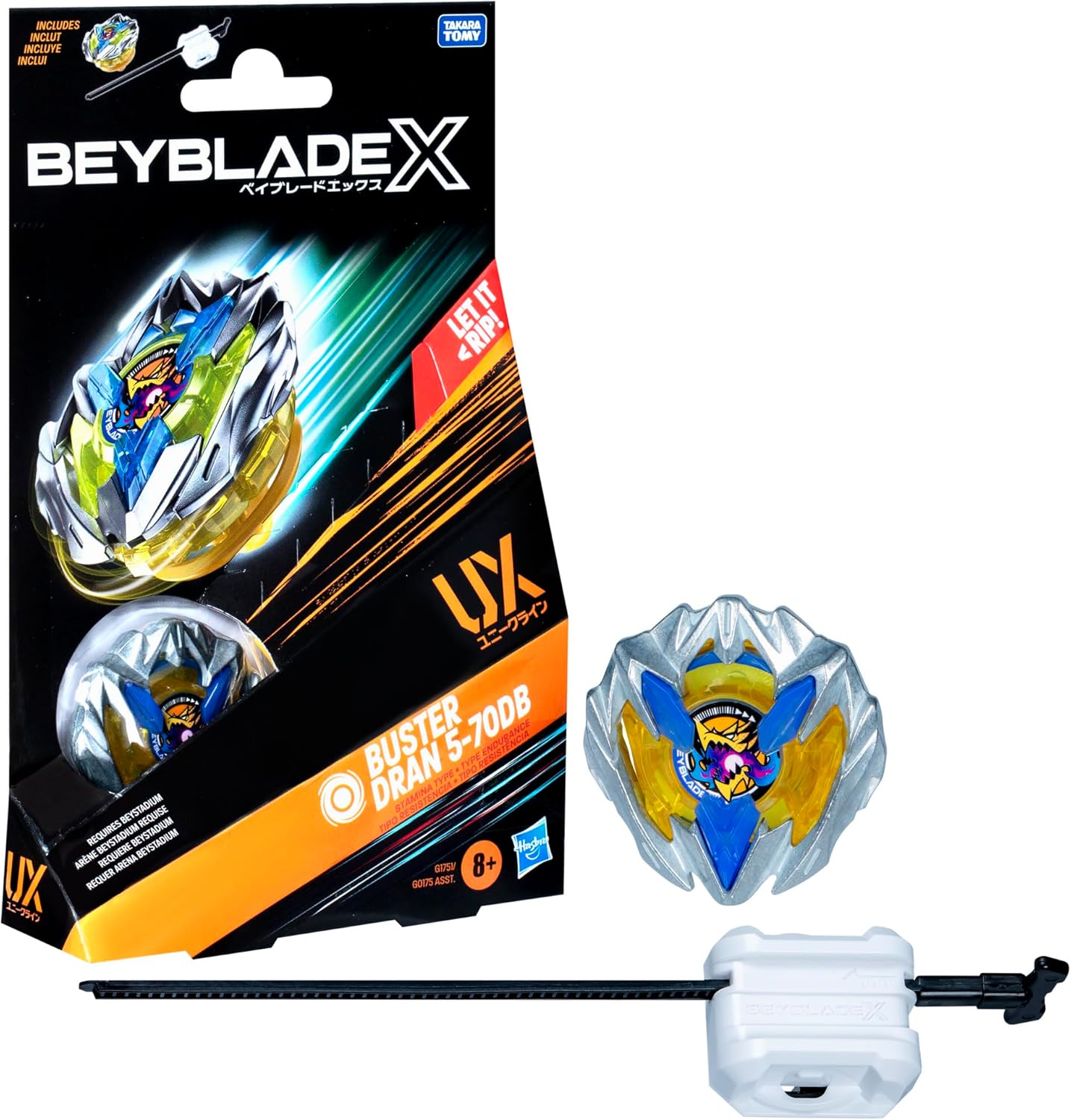 Beyblade X Buster Dran 5-70DB UX Starter Pack Set with Stamina Type Top and Launcher; Authentic Takara Tomy Battle Tops Games/Toys for Boys and Girls 8+