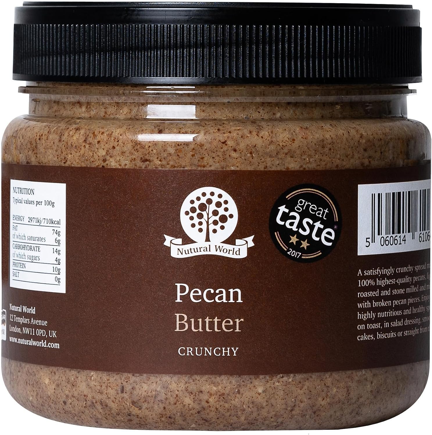 Nutural World - Crunchy Pecan Nut Butter (1kg) Great Taste Award winner - Pure 100% single ingredient