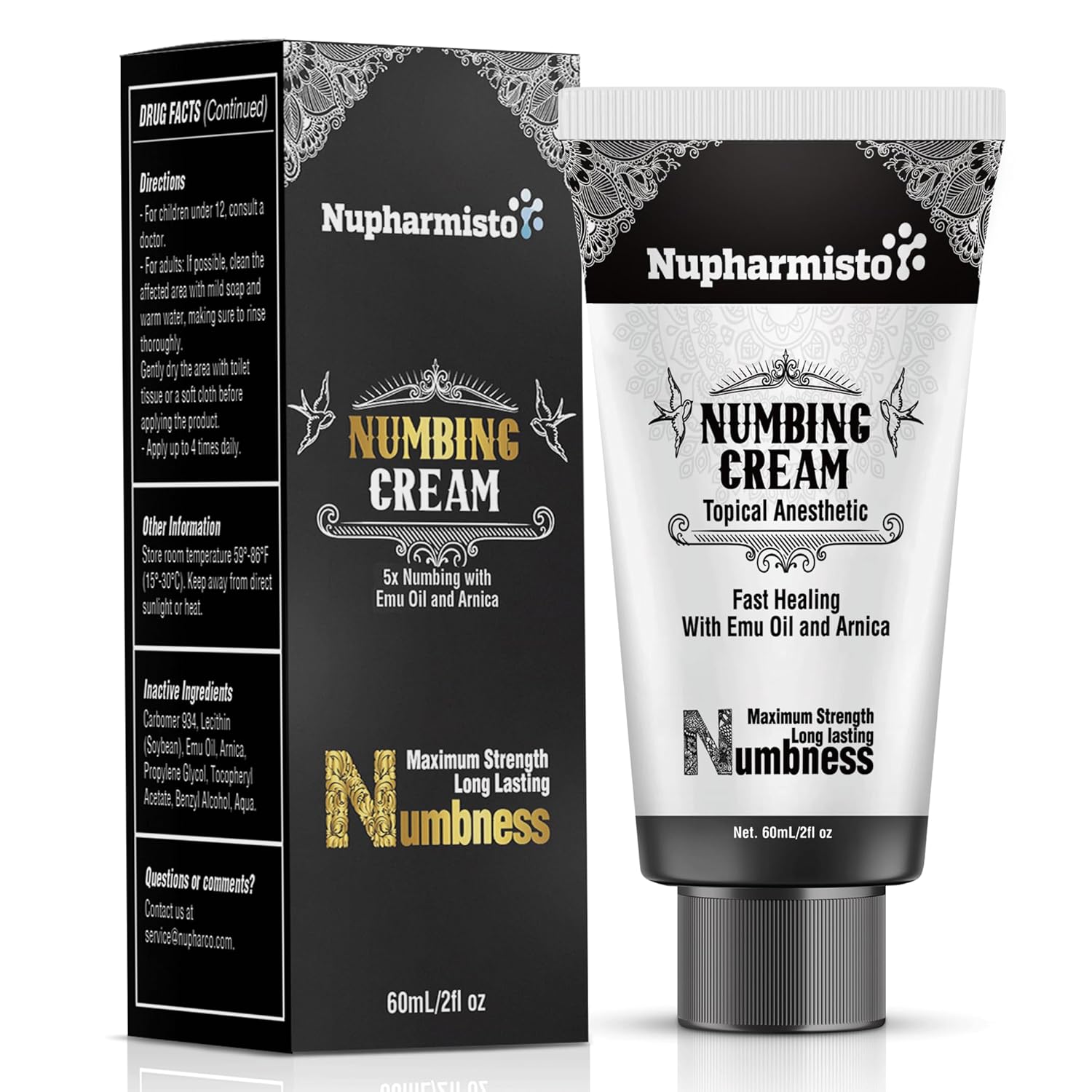 Numbing Cream Maximum Strength : Long Lasting Numbing Cream with 5x Numbing - Emu Oil and Arnica (60ml)