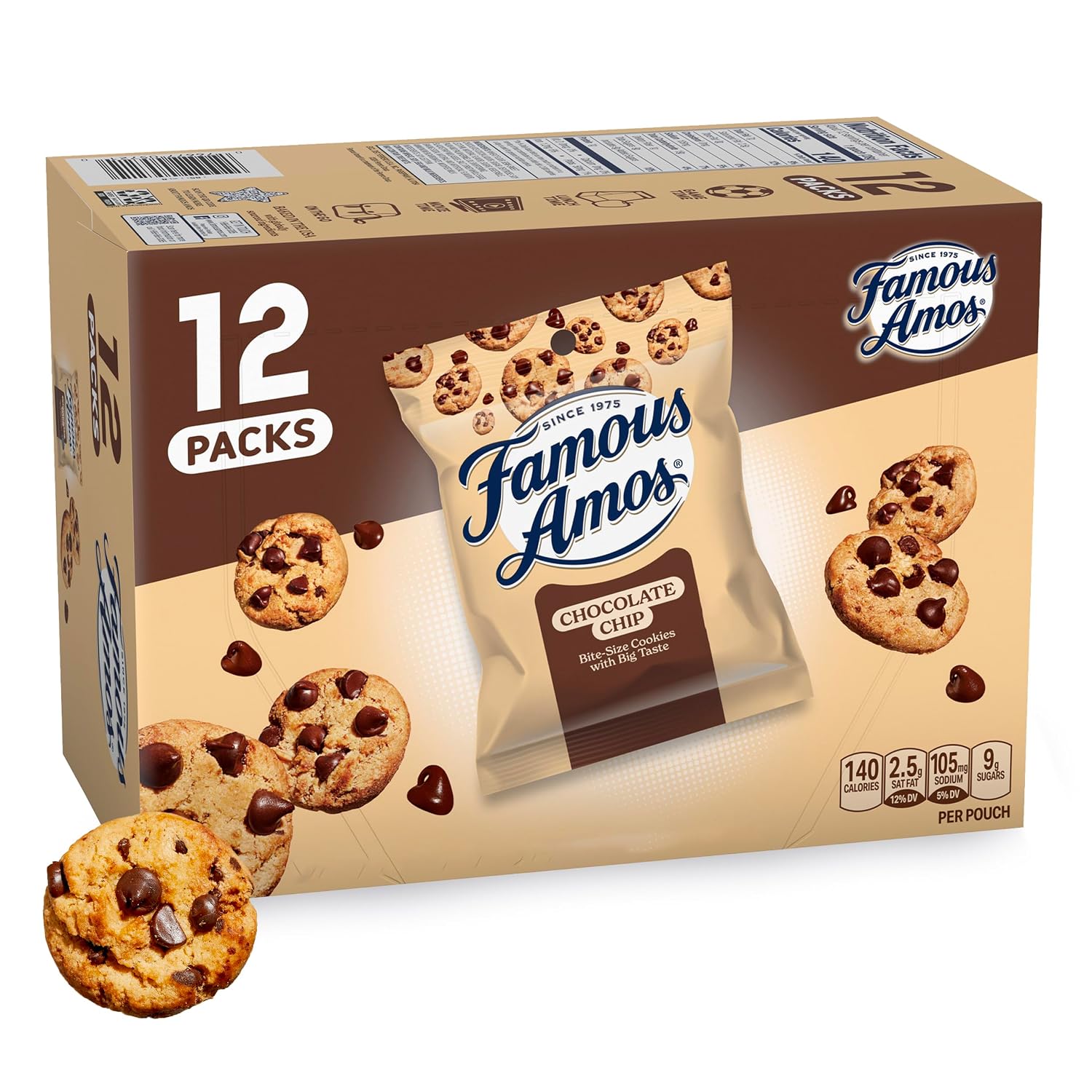 Famous Amos Chocolate Chip Cookies, Bite-Size Cookie Snack Packs, 12 Pack