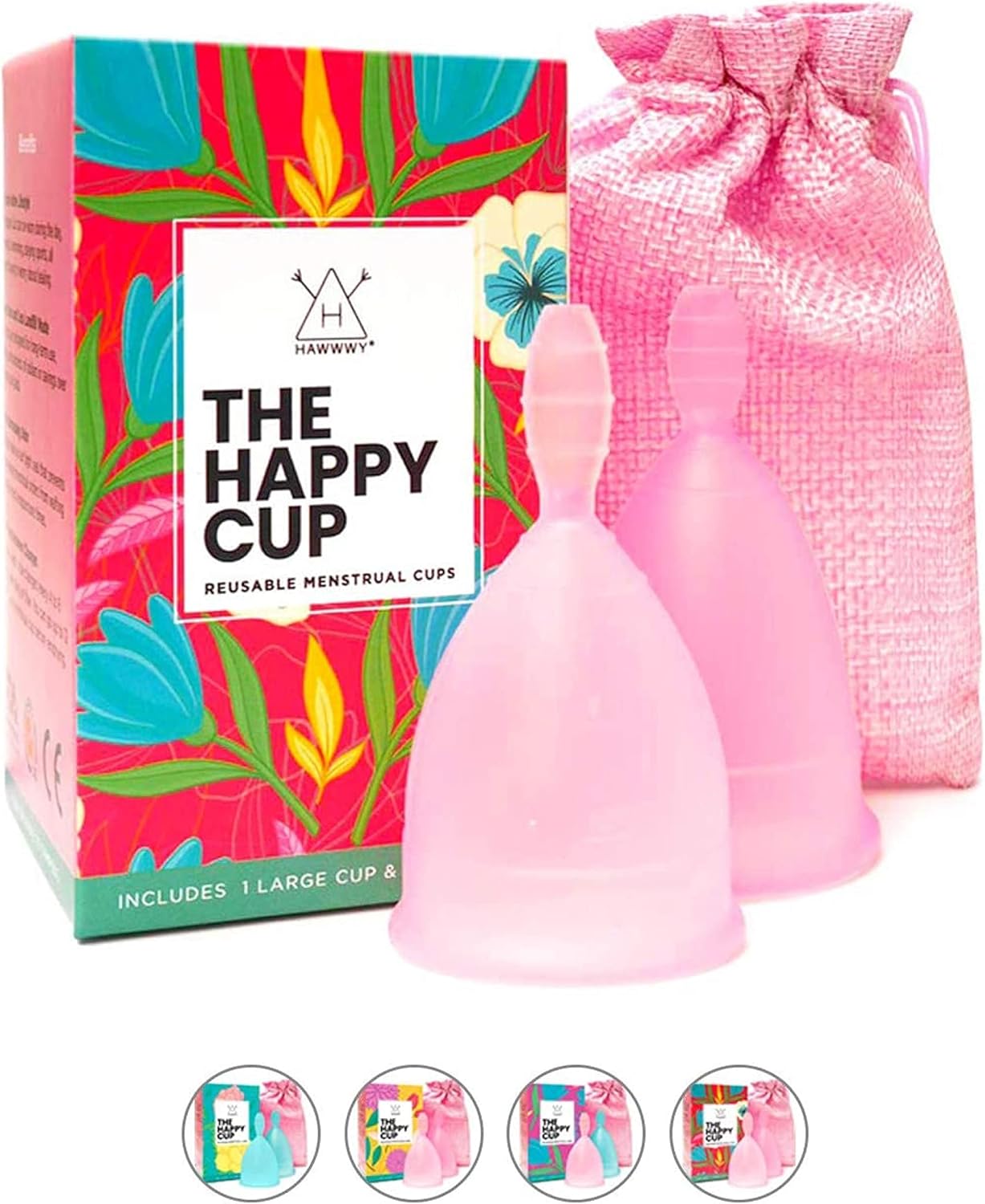 HAWWWY Premium Soft Menstrual Cup- 2 Packs - Most Comfortable, Soft, Reusable, 12 Hours Endurance & Eco-Friendly - Active Cups, Smooth Grip - Tampon & Pad Alternative - Small & Large (Pink)